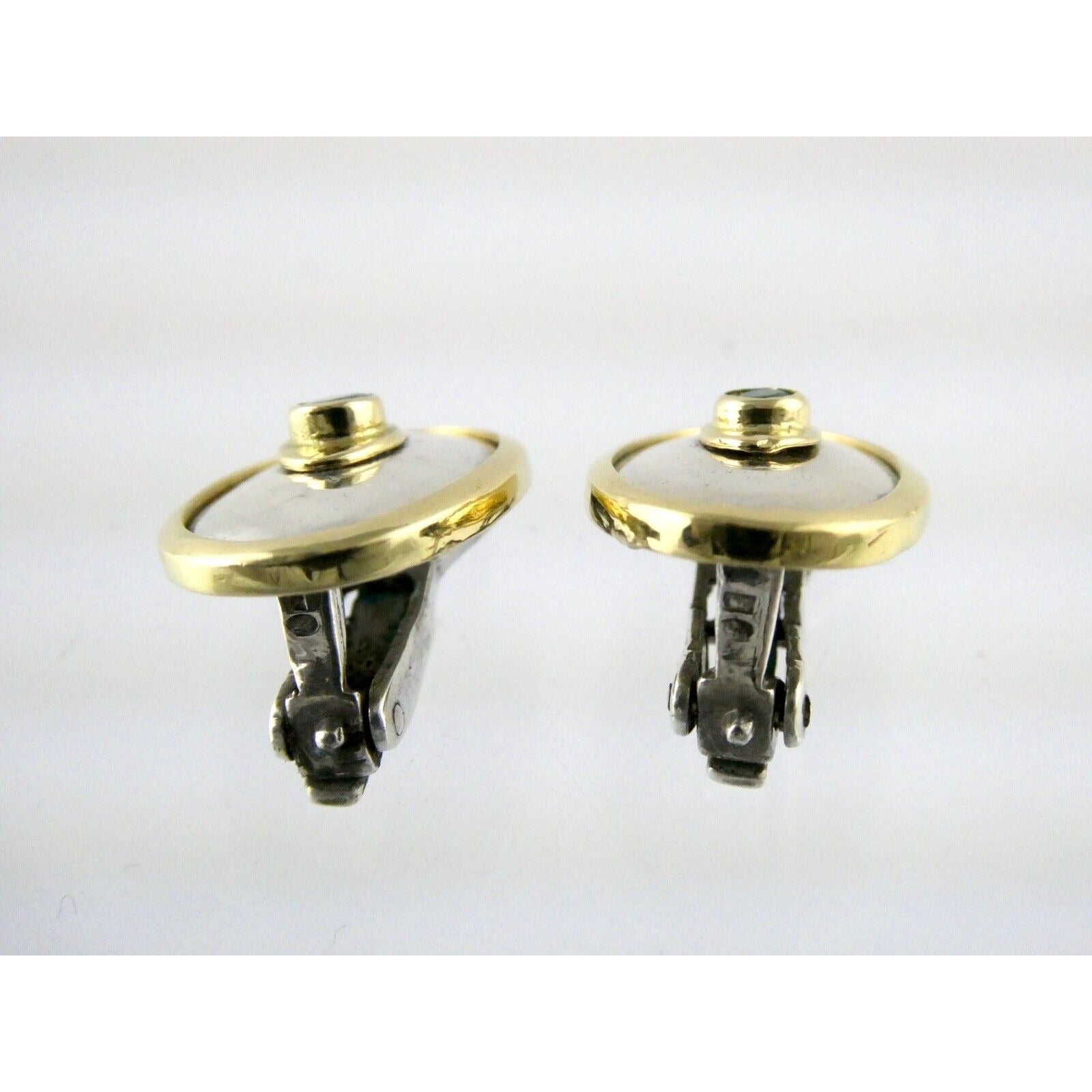 Ilias Lalaounis Greece Sterling Silver Emerald 18k Gold Trim Clip on Earrings