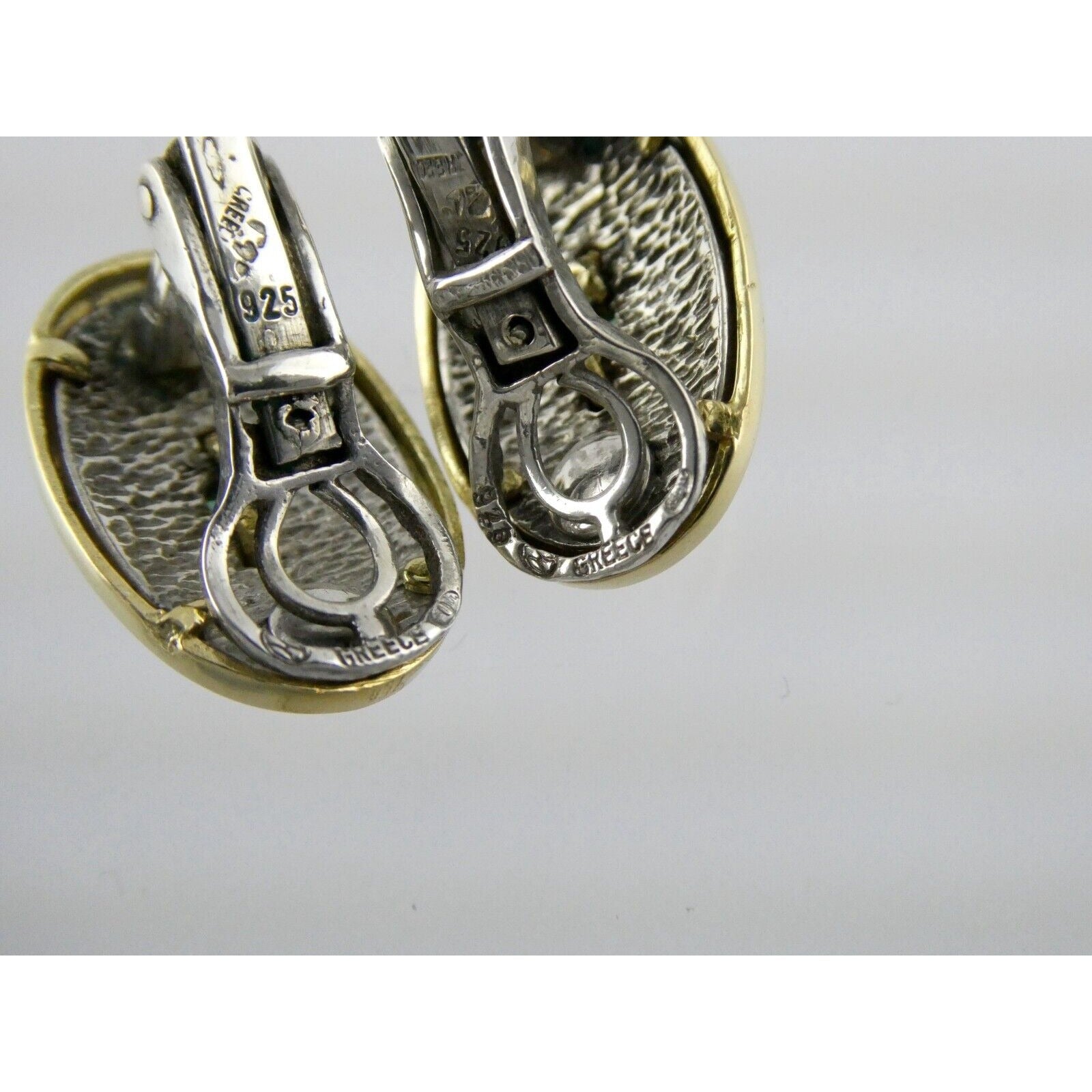 Ilias Lalaounis Greece Sterling Silver Emerald 18k Gold Trim Clip on Earrings