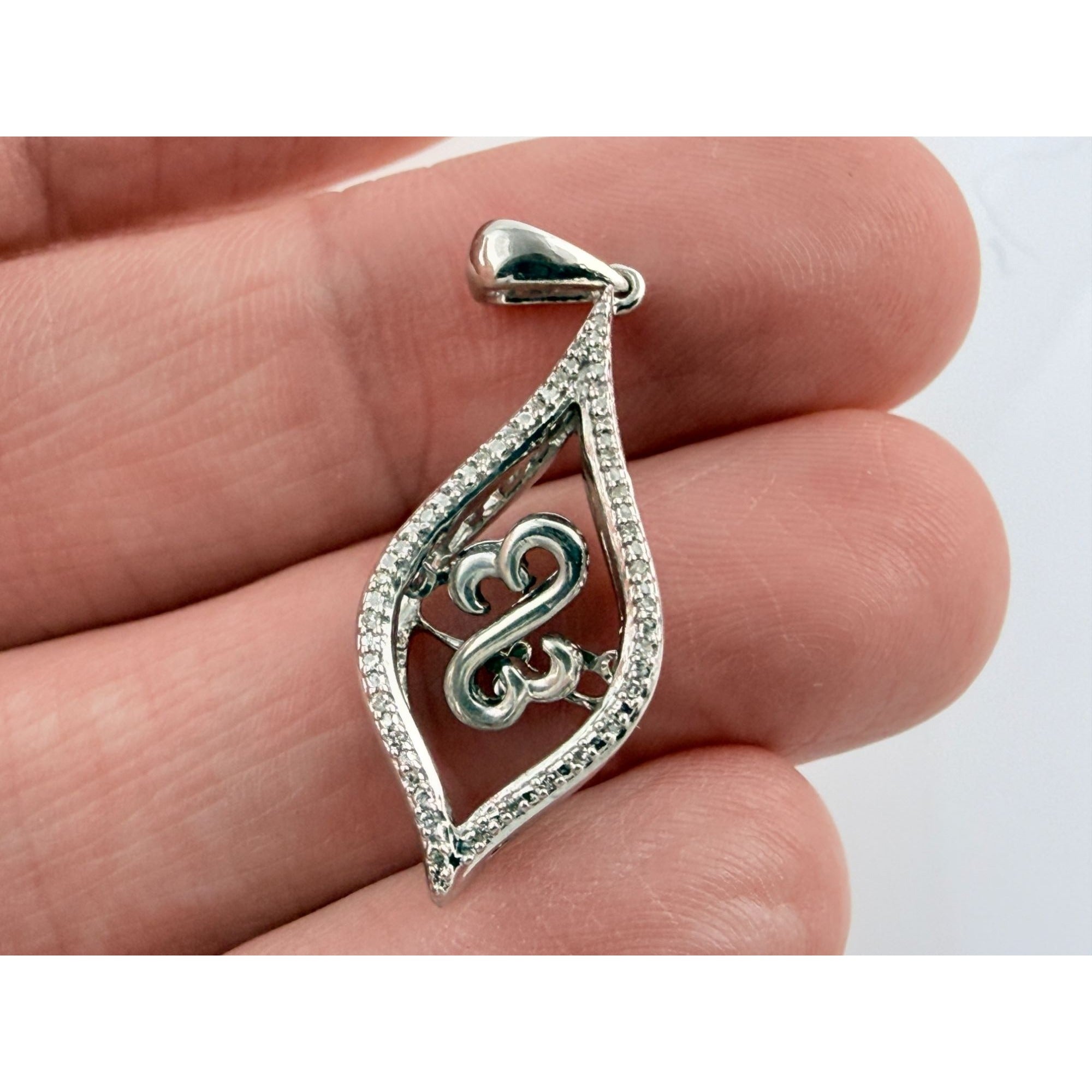 Jane Seymour JWBR Sterling Silver Natural Diamond Floating Open Hearts Pendant