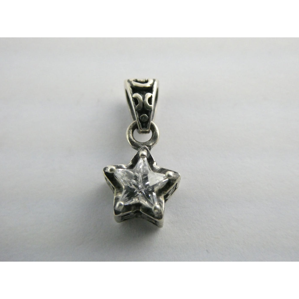 Sterling Silver Faceted White Star Pendant 1.8g 19mm Total Length
