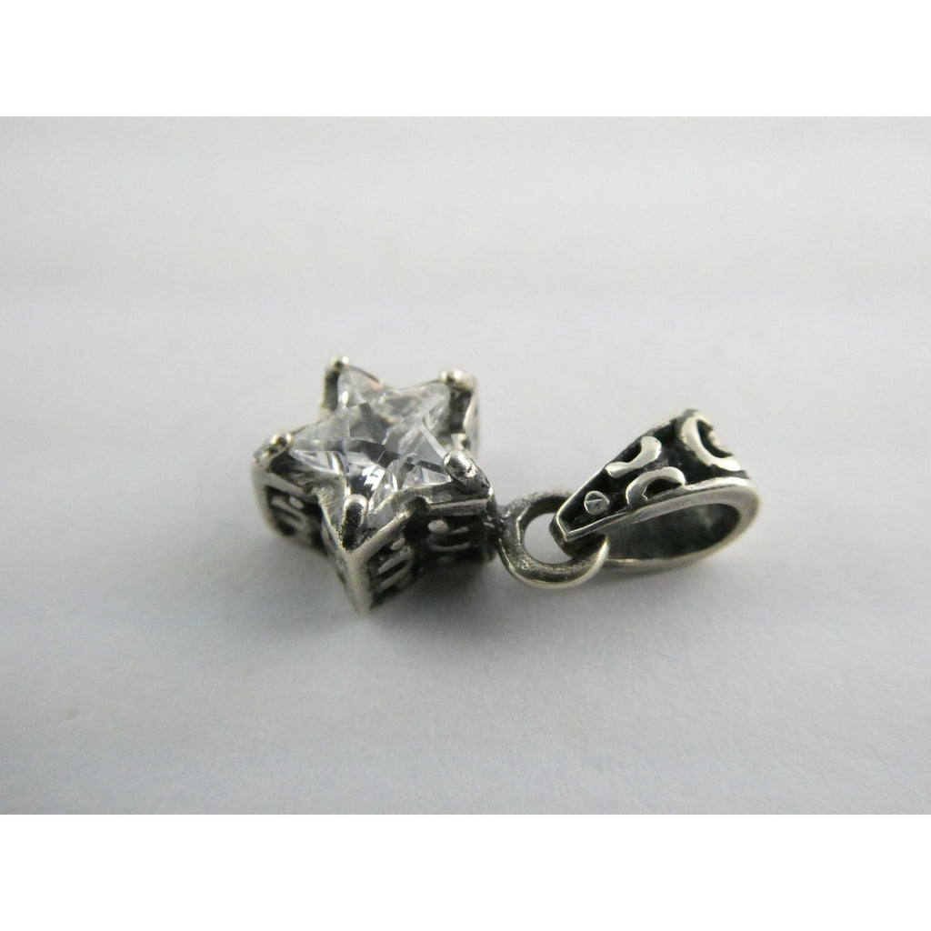 Sterling Silver Faceted White Star Pendant 1.8g 19mm Total Length