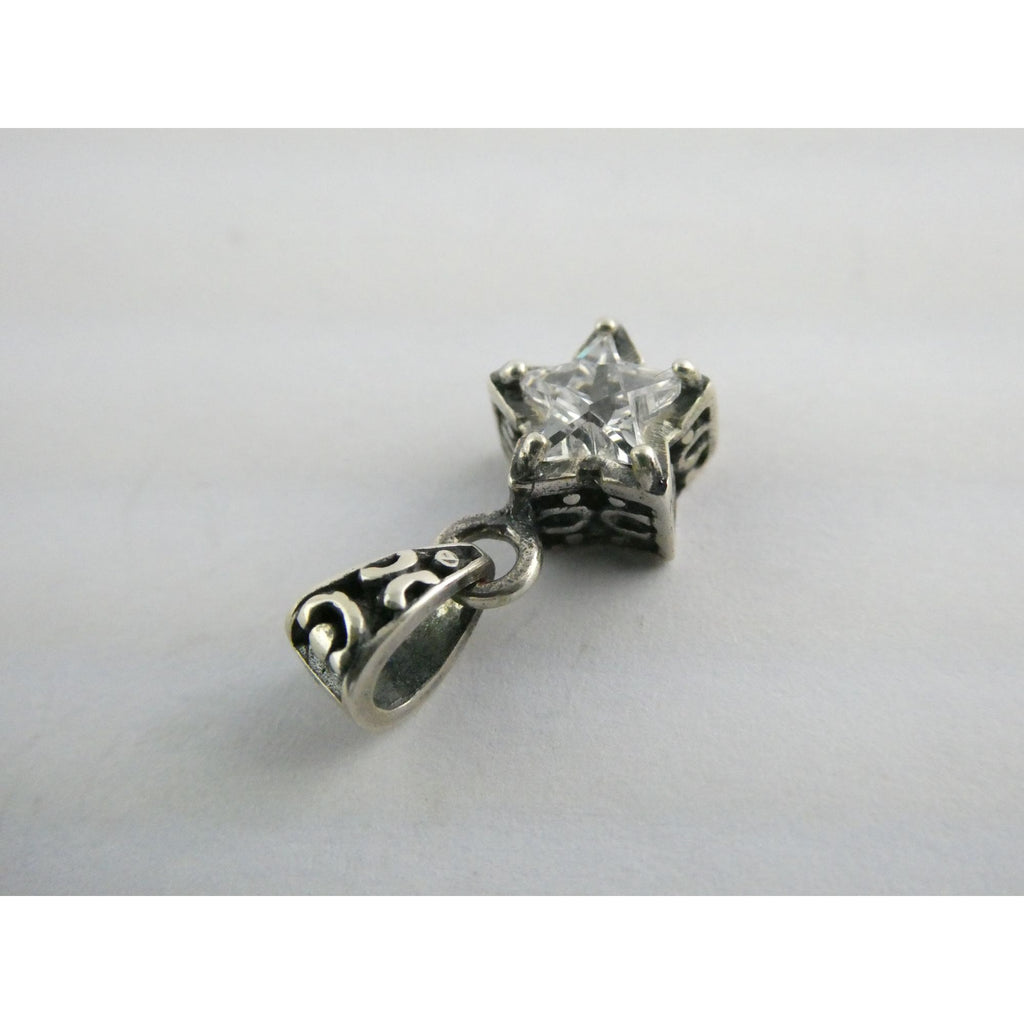 Sterling Silver Faceted White Star Pendant 1.8g 19mm Total Length