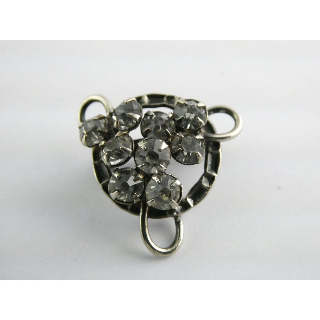 Vintage Unmarked Sterling Silver and Paste Glass Rhinestone Pin Brooch 3.2g 21mm