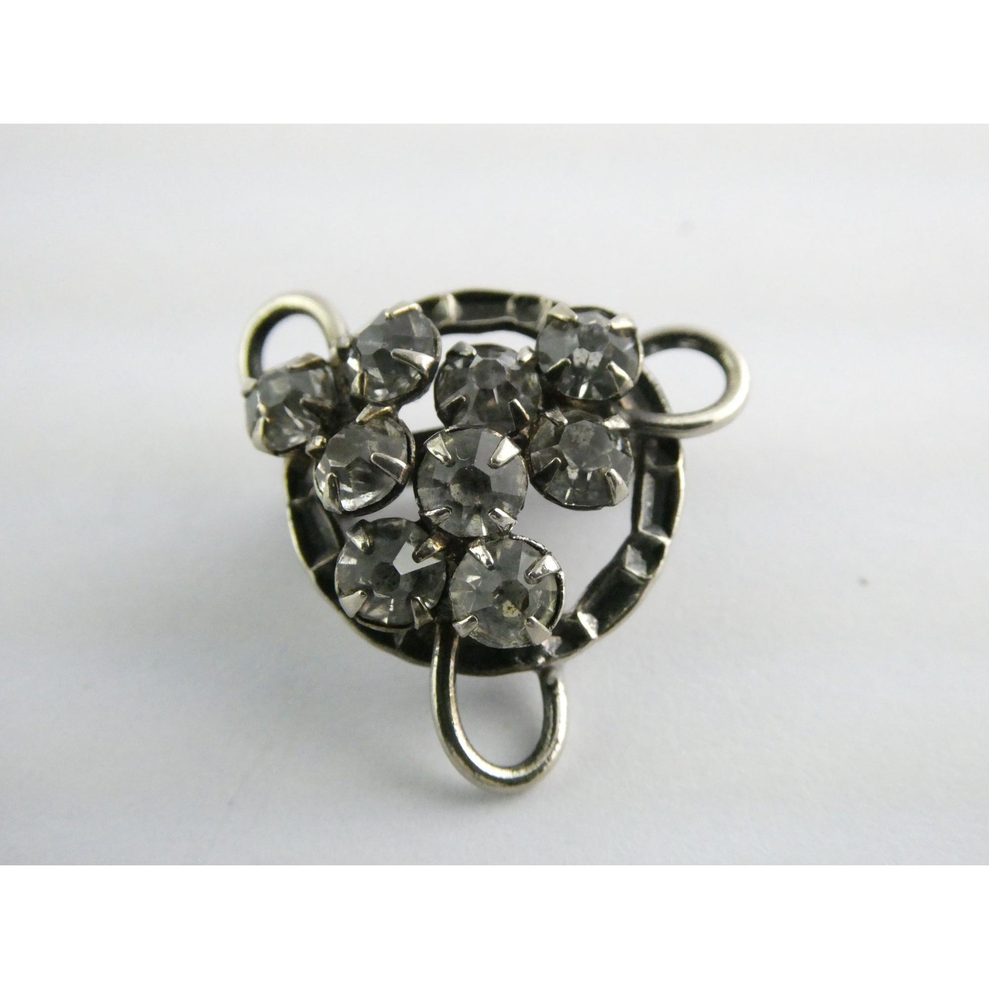Vintage Unmarked Sterling Silver and Paste Glass Rhinestone Pin Brooch 3.2g 21mm