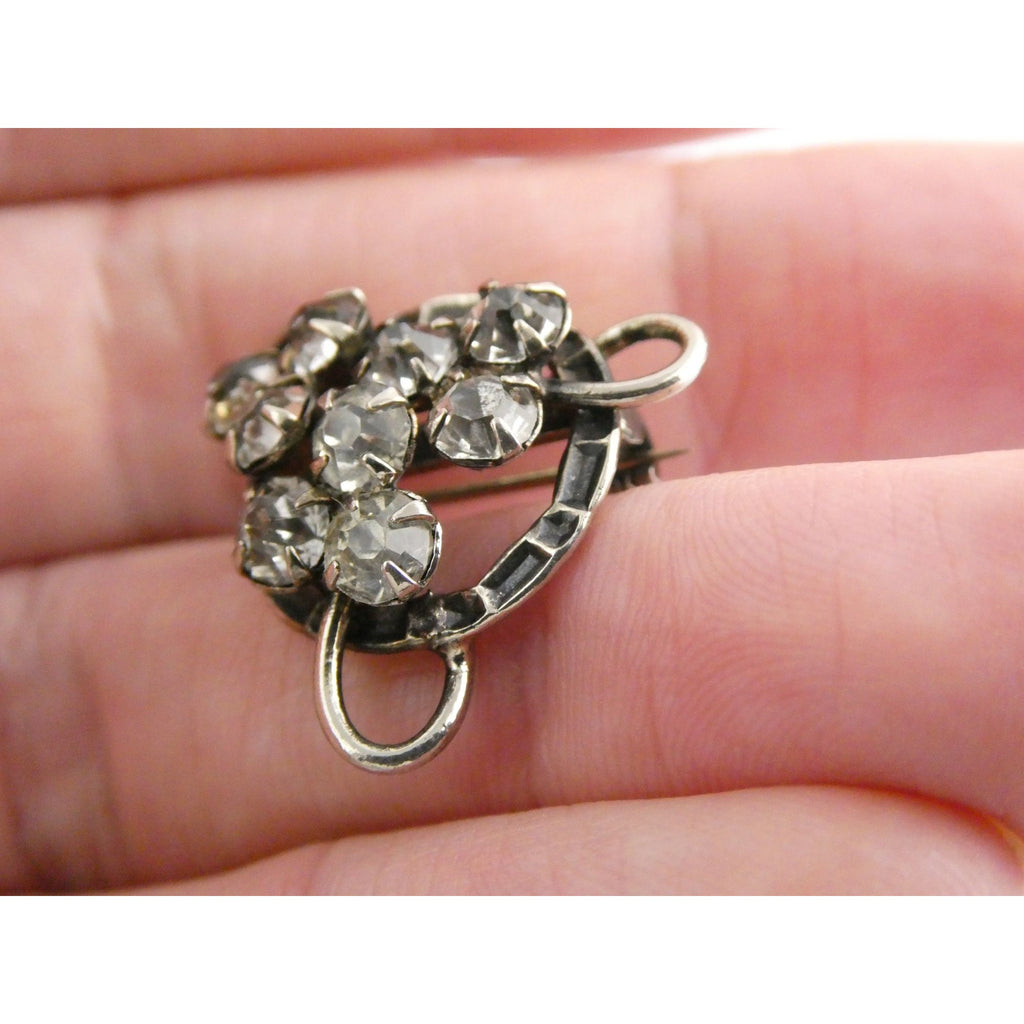 Vintage Unmarked Sterling Silver and Paste Glass Rhinestone Pin Brooch 3.2g 21mm