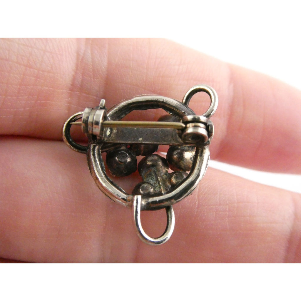 Vintage Unmarked Sterling Silver and Paste Glass Rhinestone Pin Brooch 3.2g 21mm