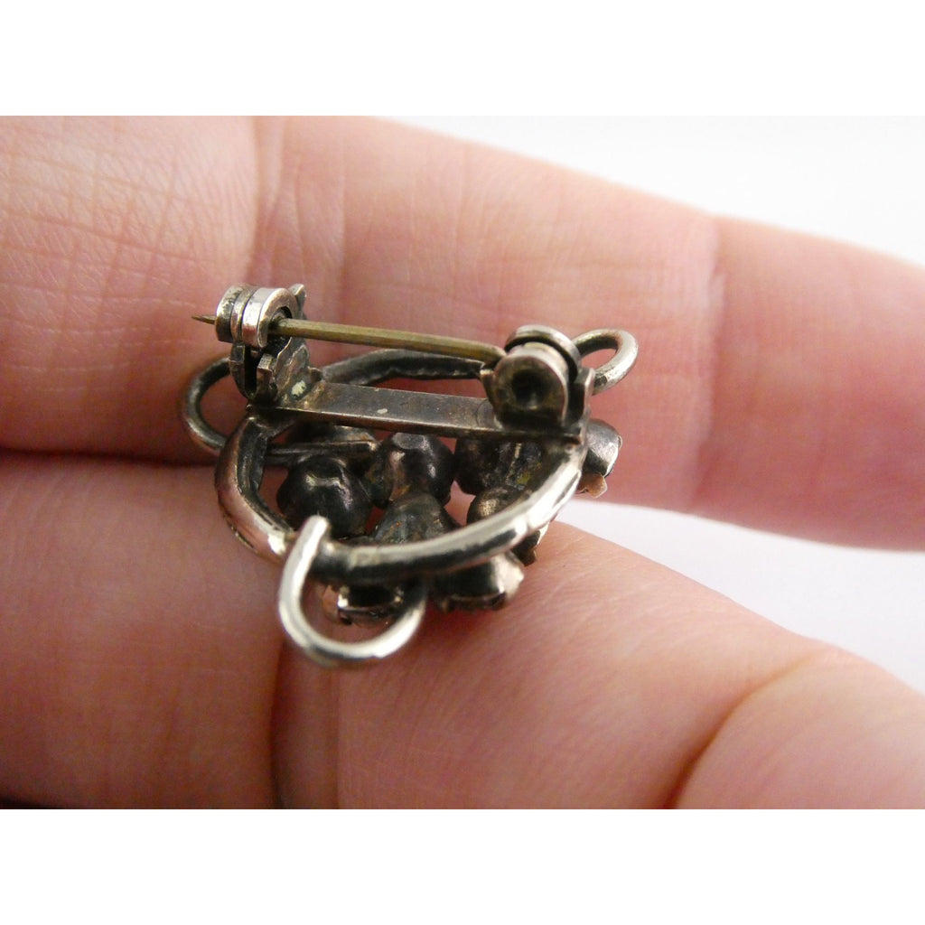 Vintage Unmarked Sterling Silver and Paste Glass Rhinestone Pin Brooch 3.2g 21mm