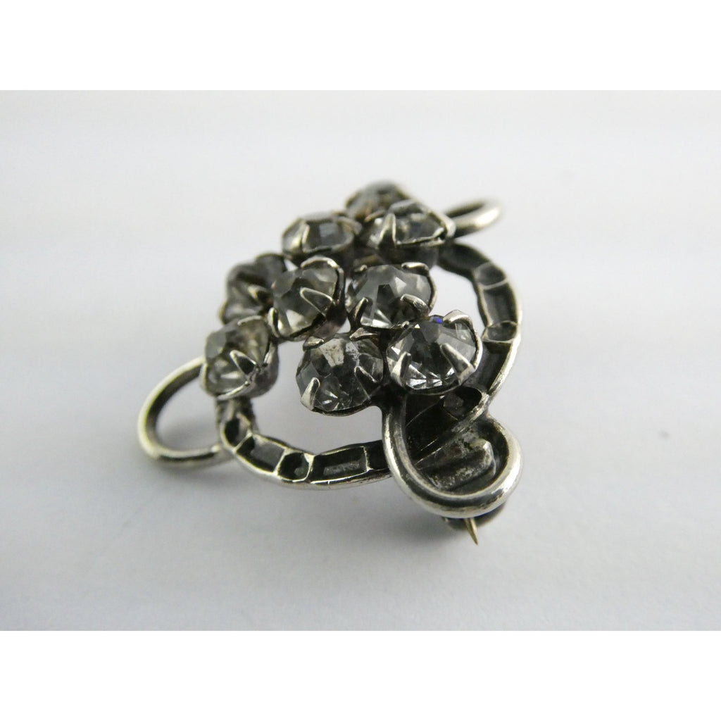 Vintage Unmarked Sterling Silver and Paste Glass Rhinestone Pin Brooch 3.2g 21mm