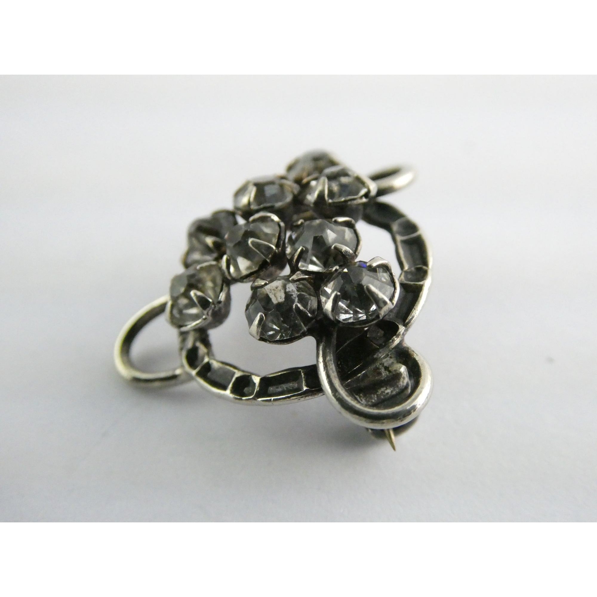 Vintage Unmarked Sterling Silver and Paste Glass Rhinestone Pin Brooch 3.2g 21mm