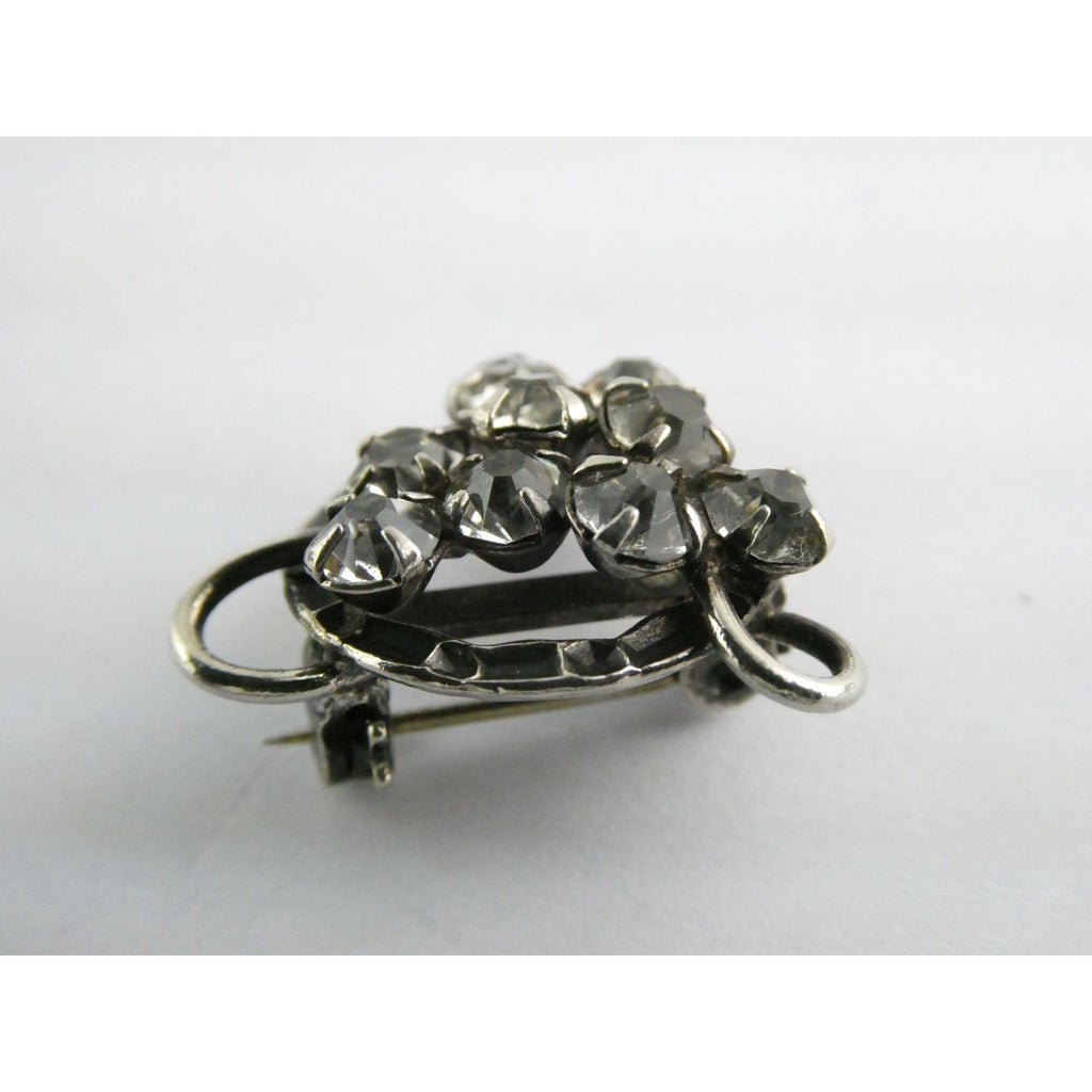 Vintage Unmarked Sterling Silver and Paste Glass Rhinestone Pin Brooch 3.2g 21mm