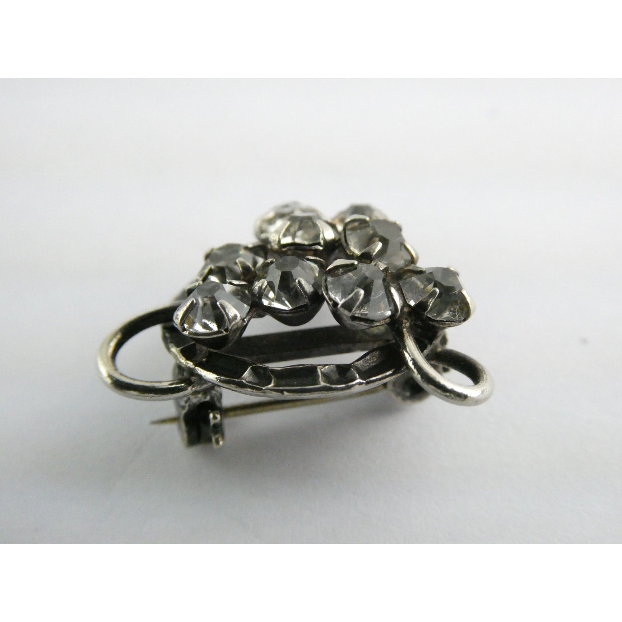 Vintage Unmarked Sterling Silver and Paste Glass Rhinestone Pin Brooch 3.2g 21mm