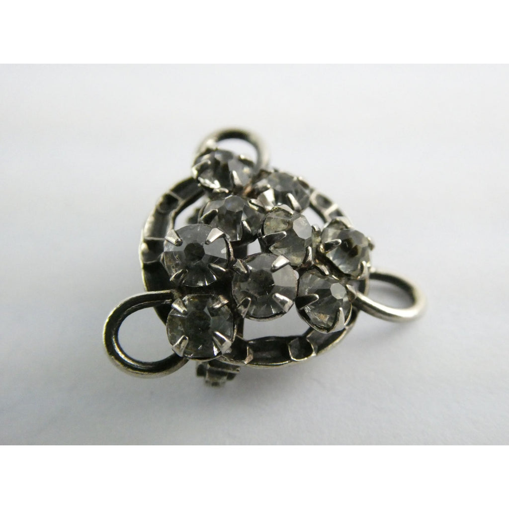 Vintage Unmarked Sterling Silver and Paste Glass Rhinestone Pin Brooch 3.2g 21mm