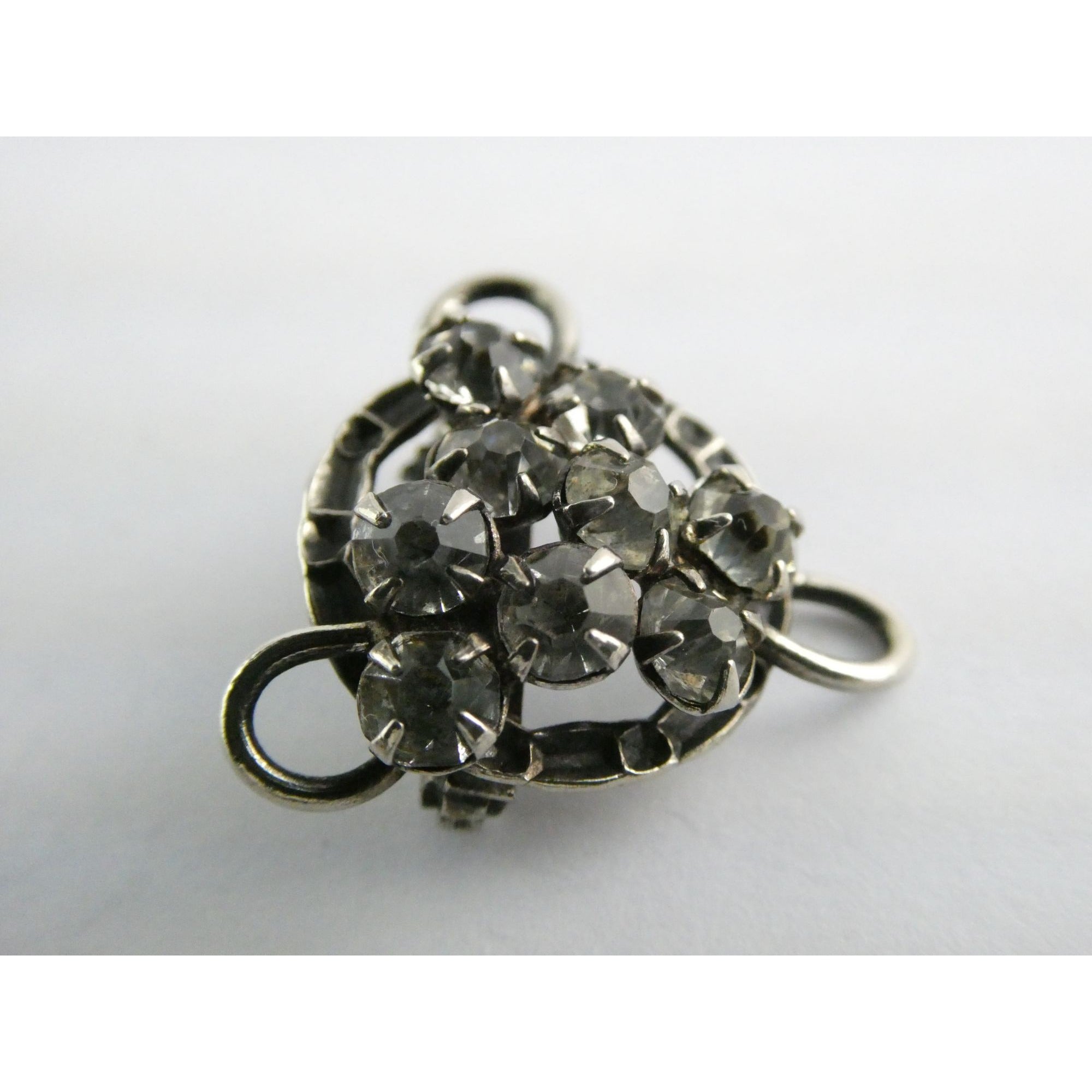 Vintage Unmarked Sterling Silver and Paste Glass Rhinestone Pin Brooch 3.2g 21mm