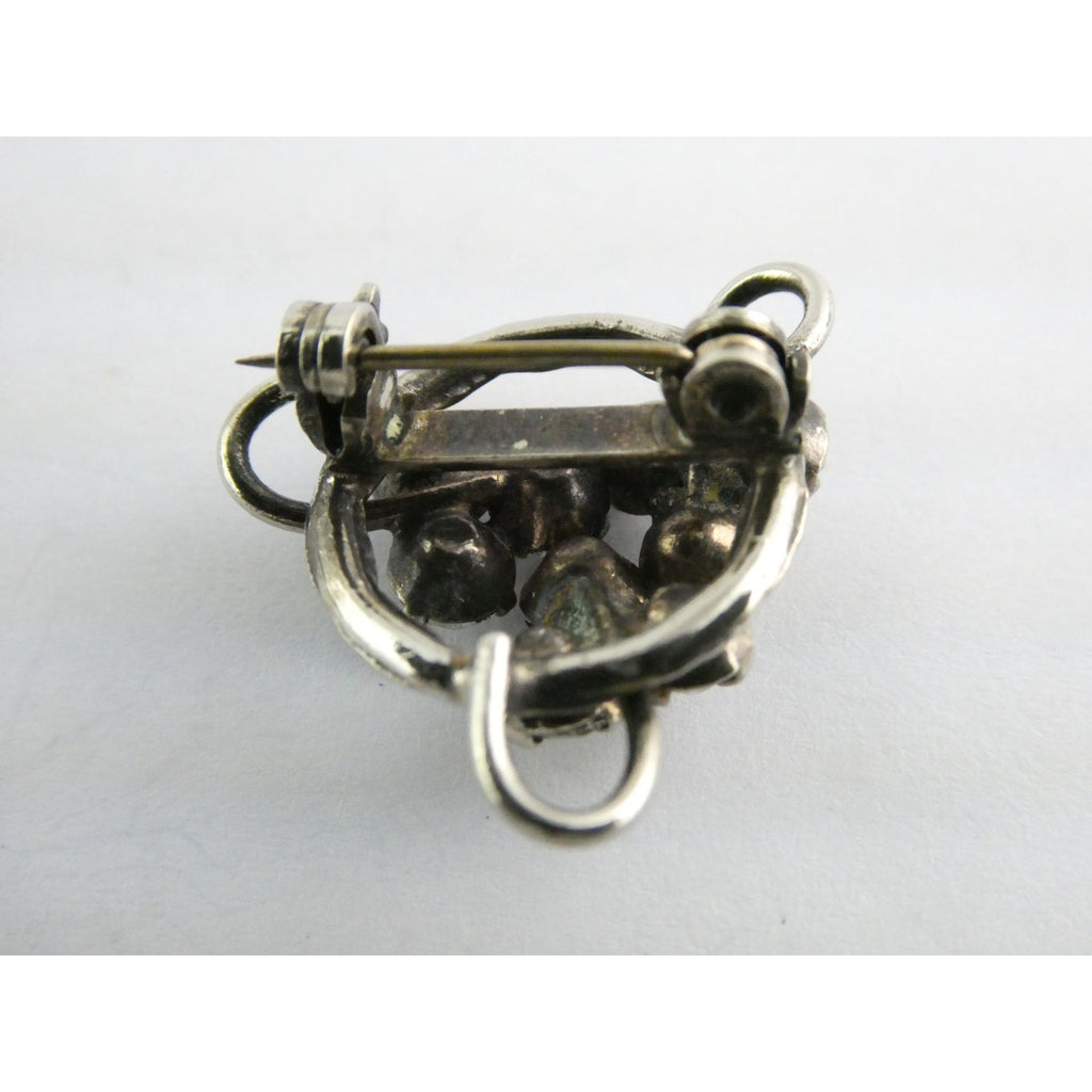 Vintage Unmarked Sterling Silver and Paste Glass Rhinestone Pin Brooch 3.2g 21mm