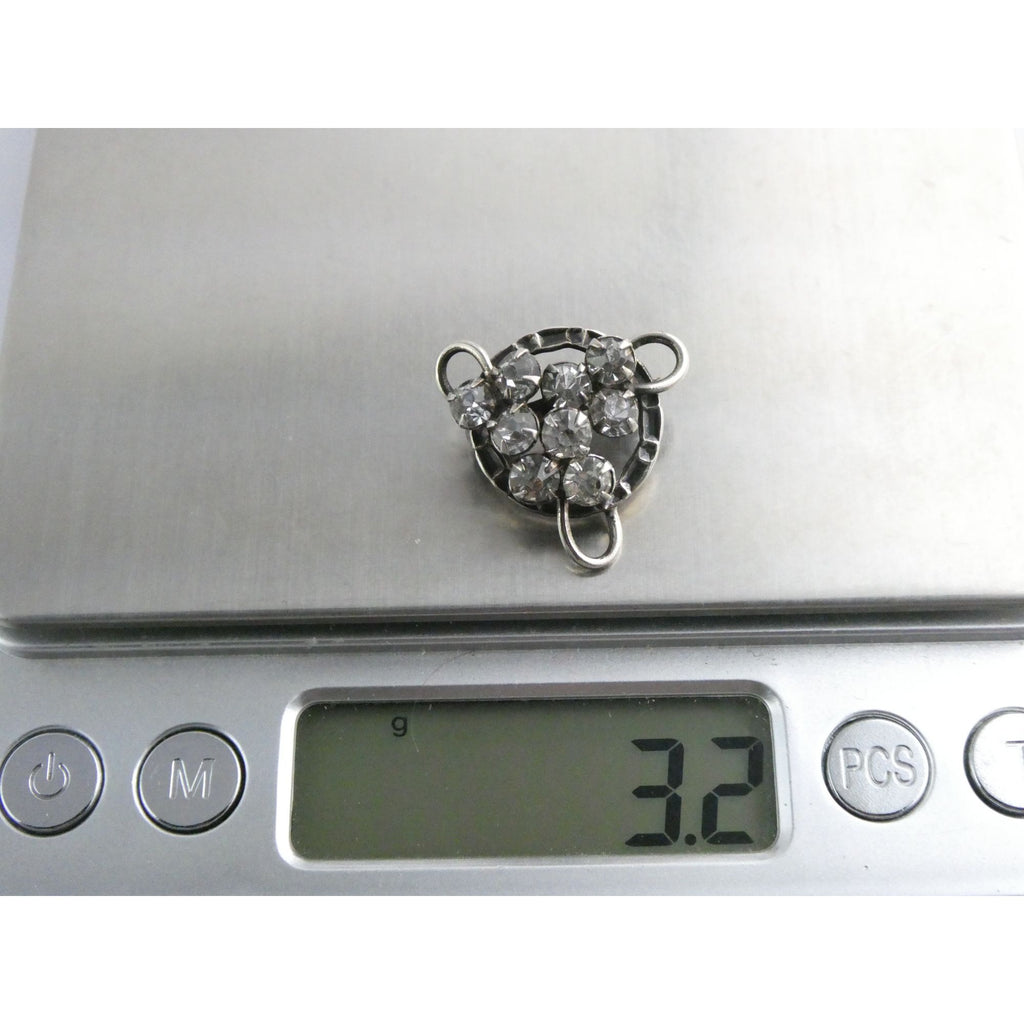Vintage Unmarked Sterling Silver and Paste Glass Rhinestone Pin Brooch 3.2g 21mm