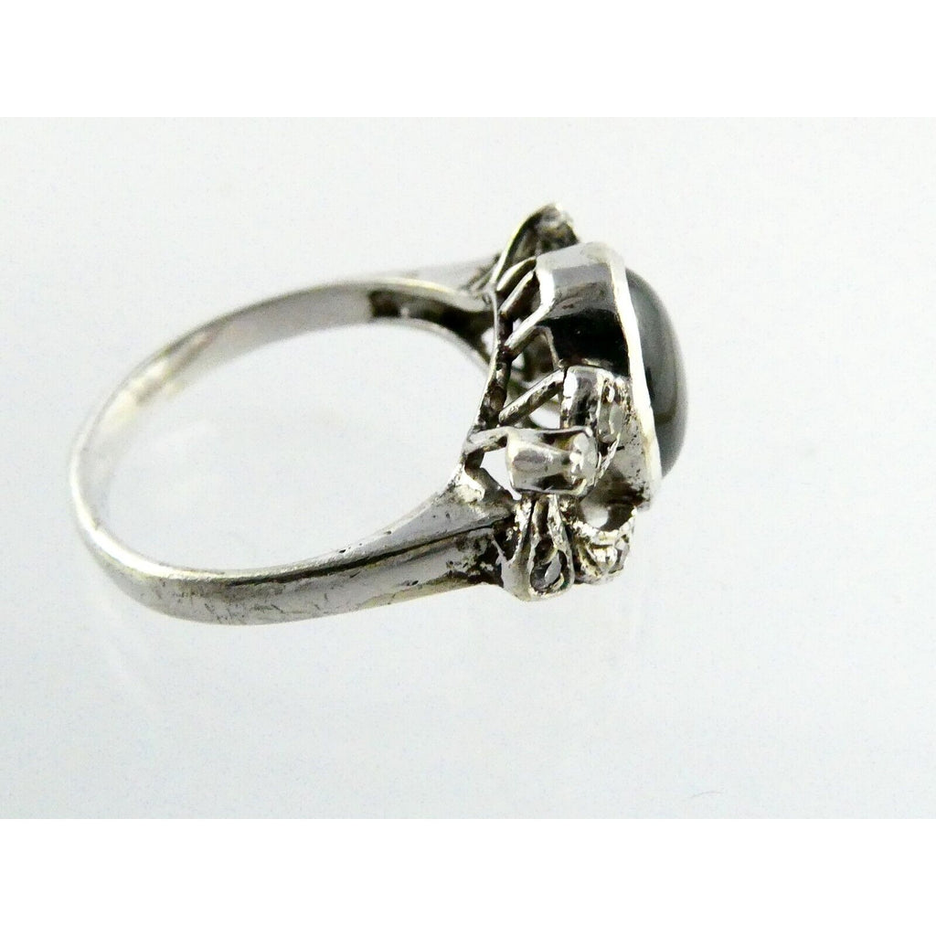18k White Gold Black Star Sapphire and Diamond Ring Size 4.5 Weighs 2.7 Grams