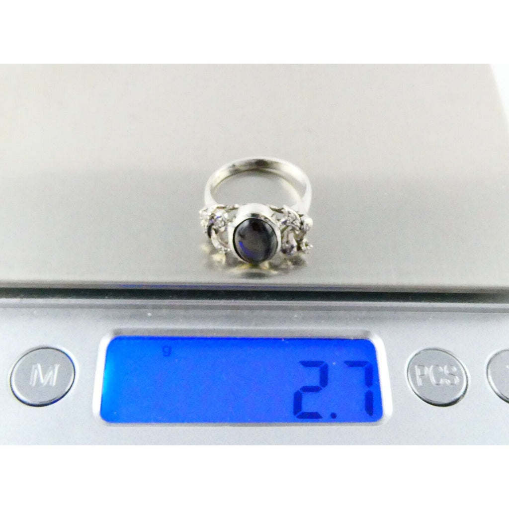 18k White Gold Black Star Sapphire and Diamond Ring Size 4.5 Weighs 2.7 Grams