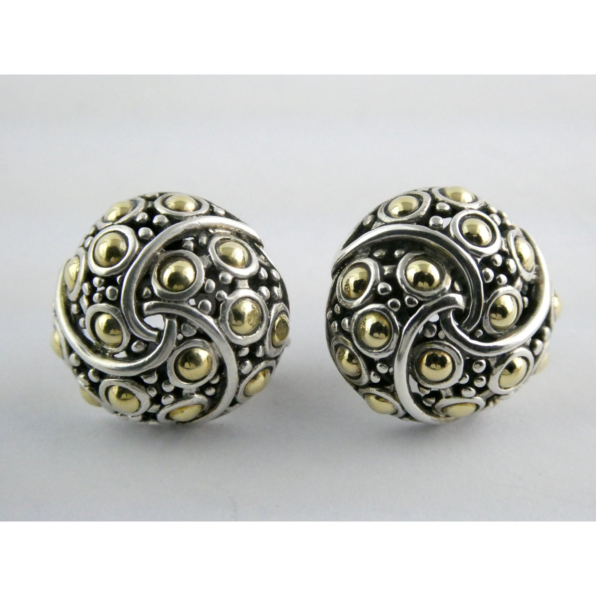 John Hardy Jaisalmer Sterling Silver 18k Yellow Gold Dot Circle Pierced Earrings