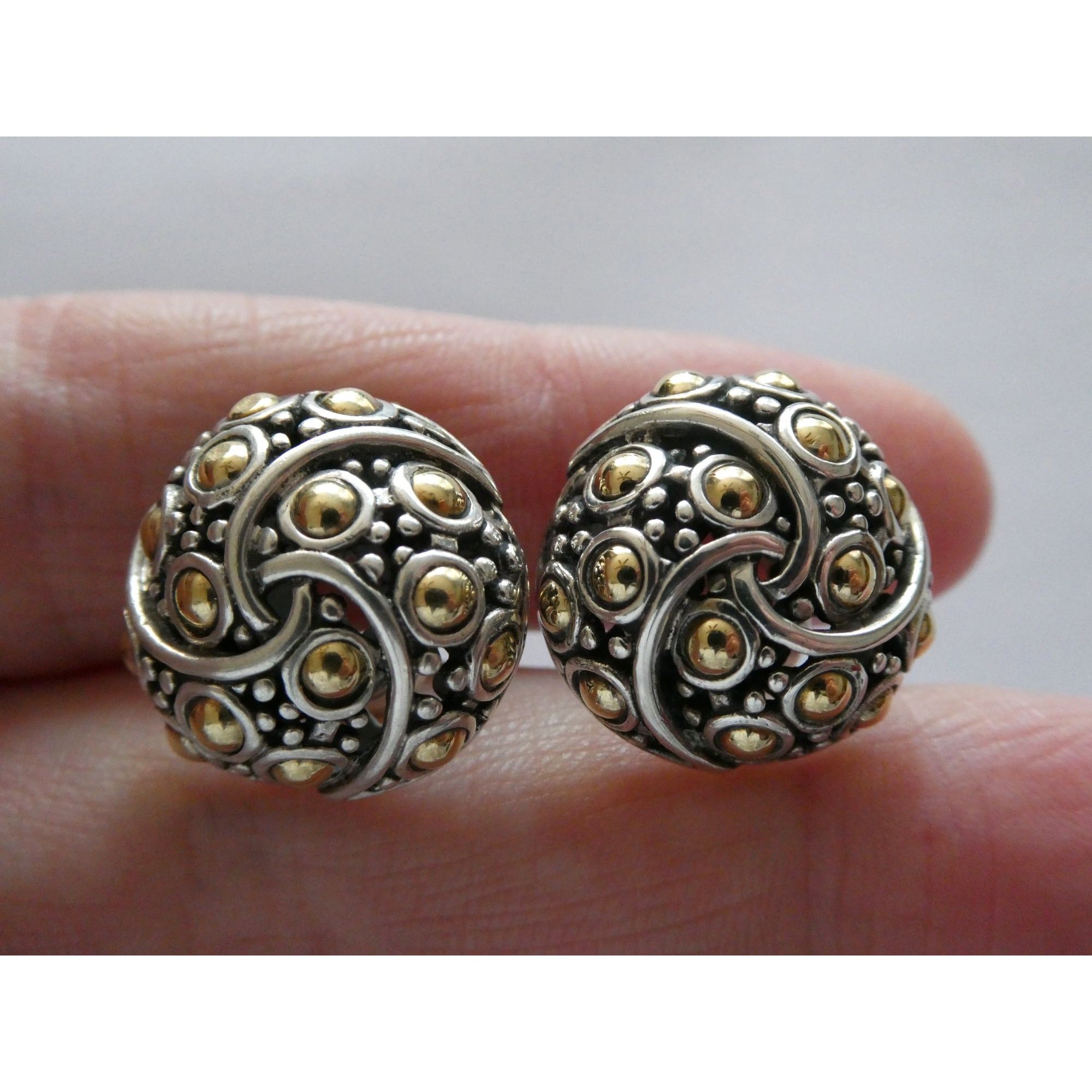 John Hardy Jaisalmer Sterling Silver 18k Yellow Gold Dot Circle Pierced Earrings