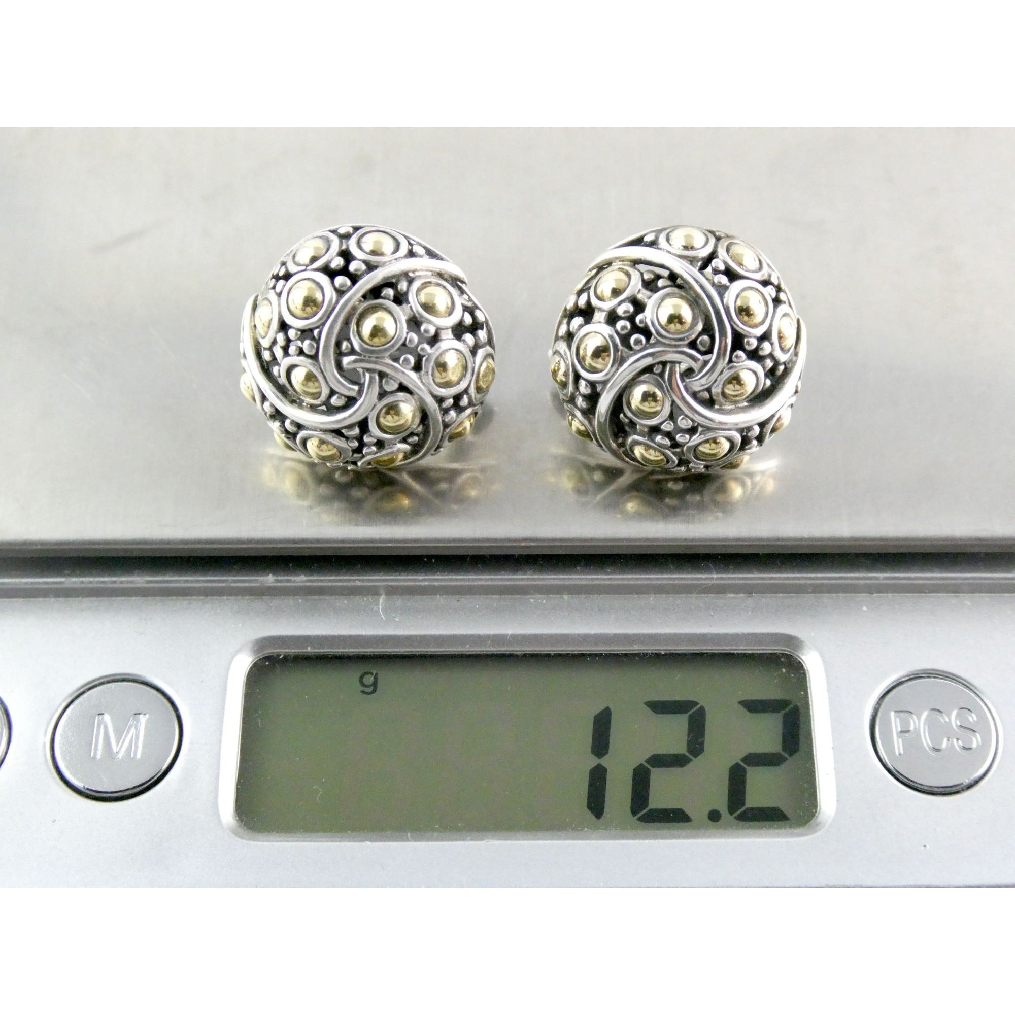 John Hardy Jaisalmer Sterling Silver 18k Yellow Gold Dot Circle Pierced Earrings