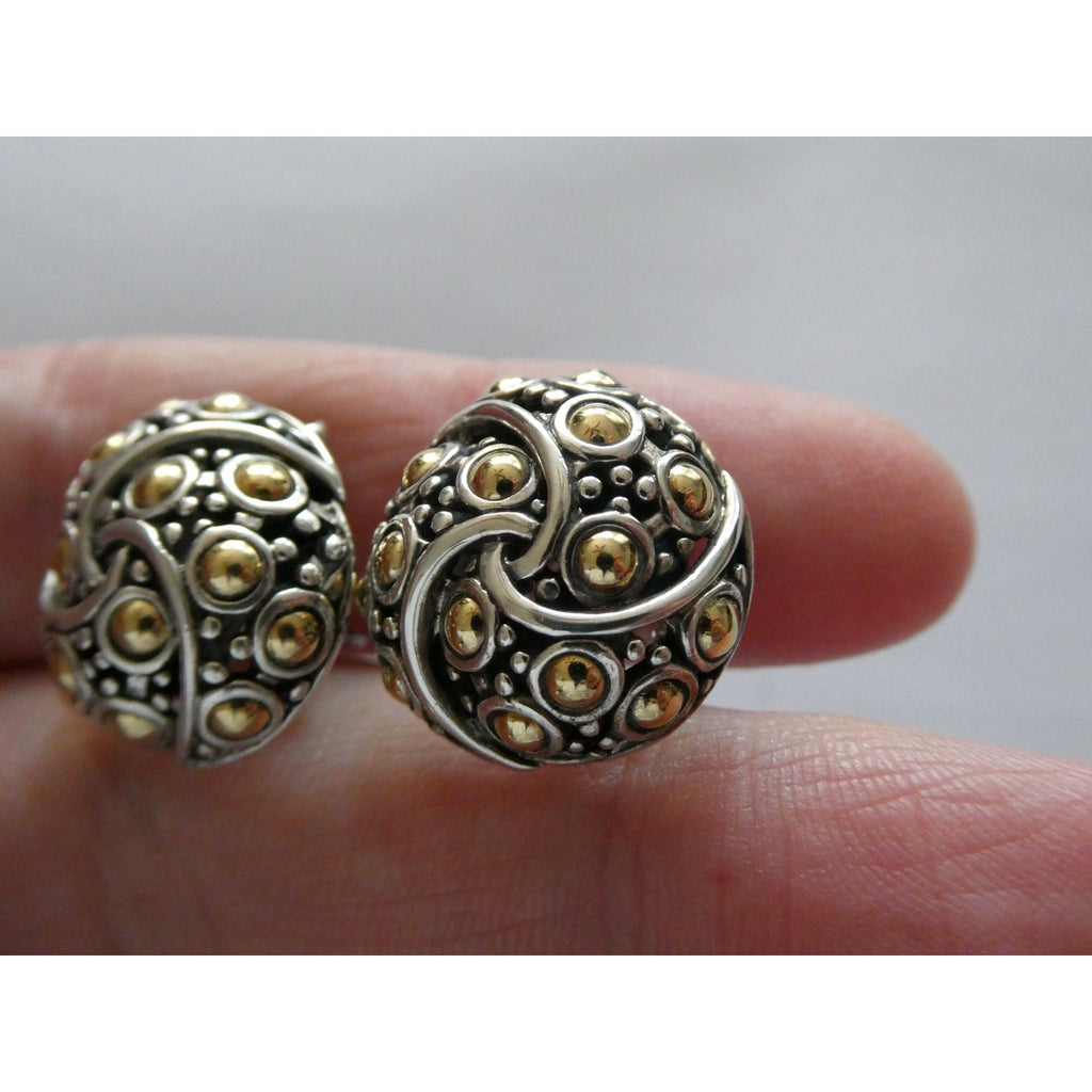 John Hardy Jaisalmer Sterling Silver 18k Yellow Gold Dot Circle Pierced Earrings