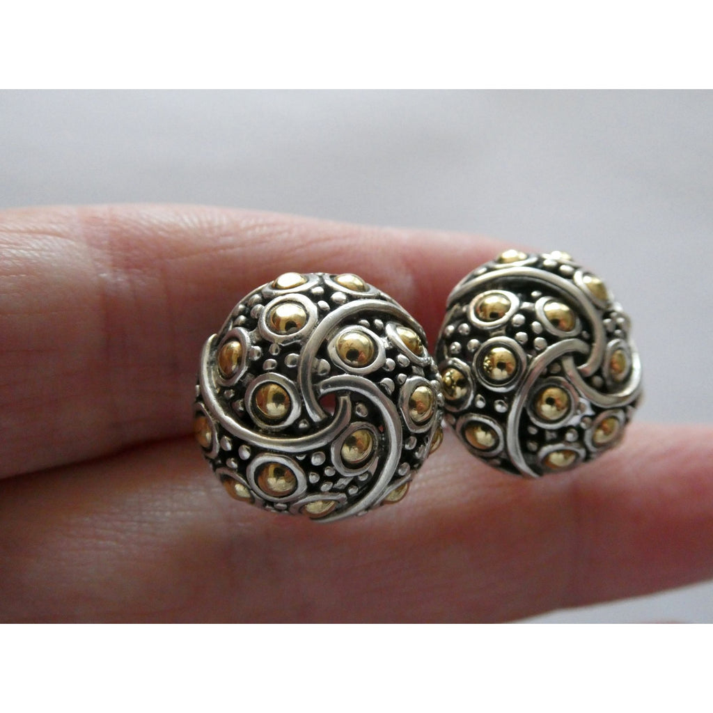 John Hardy Jaisalmer Sterling Silver 18k Yellow Gold Dot Circle Pierced Earrings