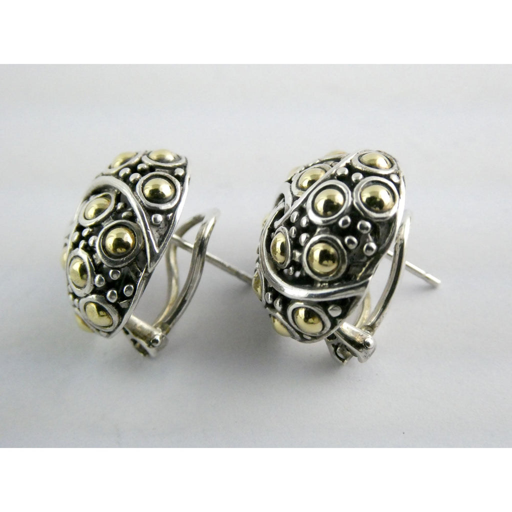 John Hardy Jaisalmer Sterling Silver 18k Yellow Gold Dot Circle Pierced Earrings