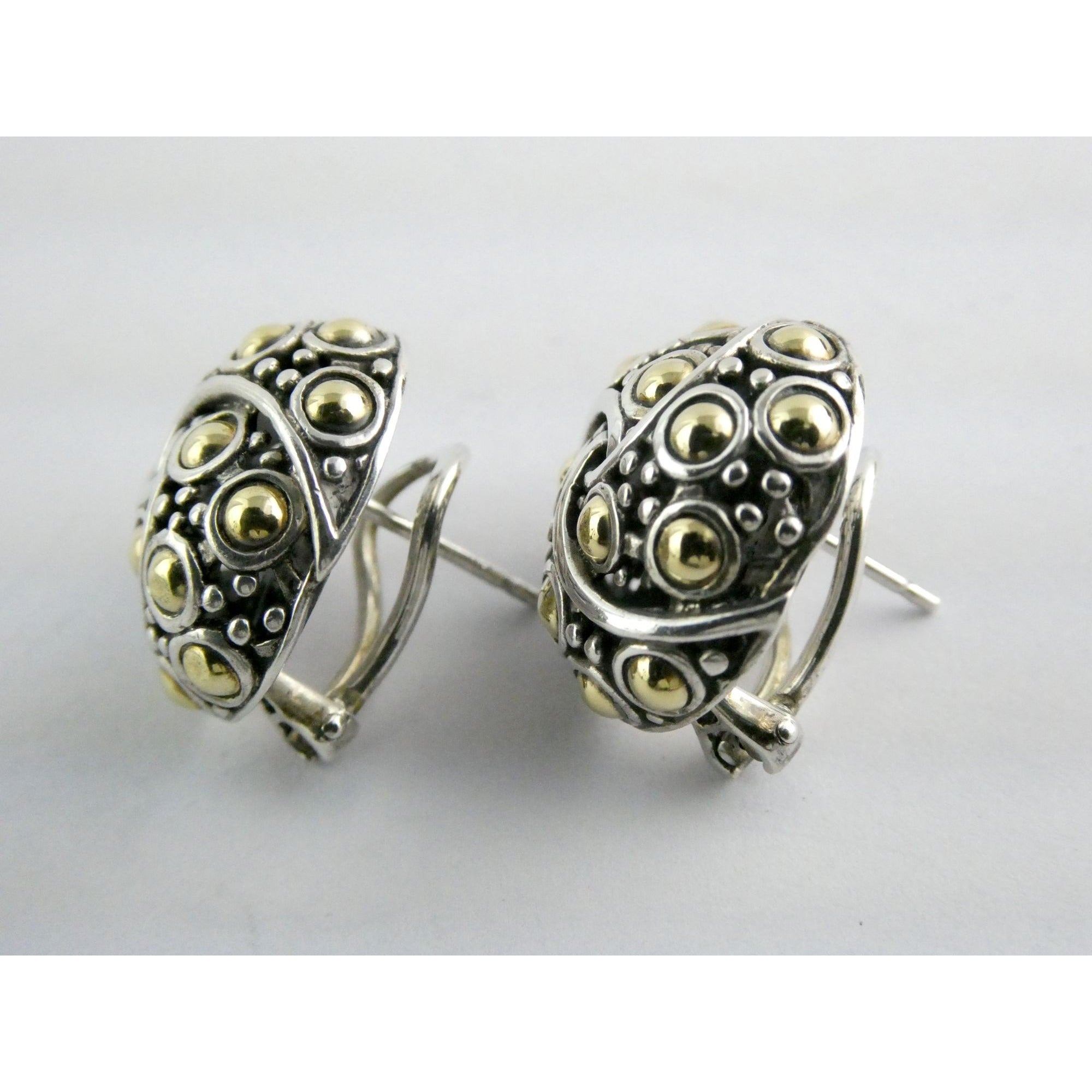 John Hardy Jaisalmer Sterling Silver 18k Yellow Gold Dot Circle Pierced Earrings