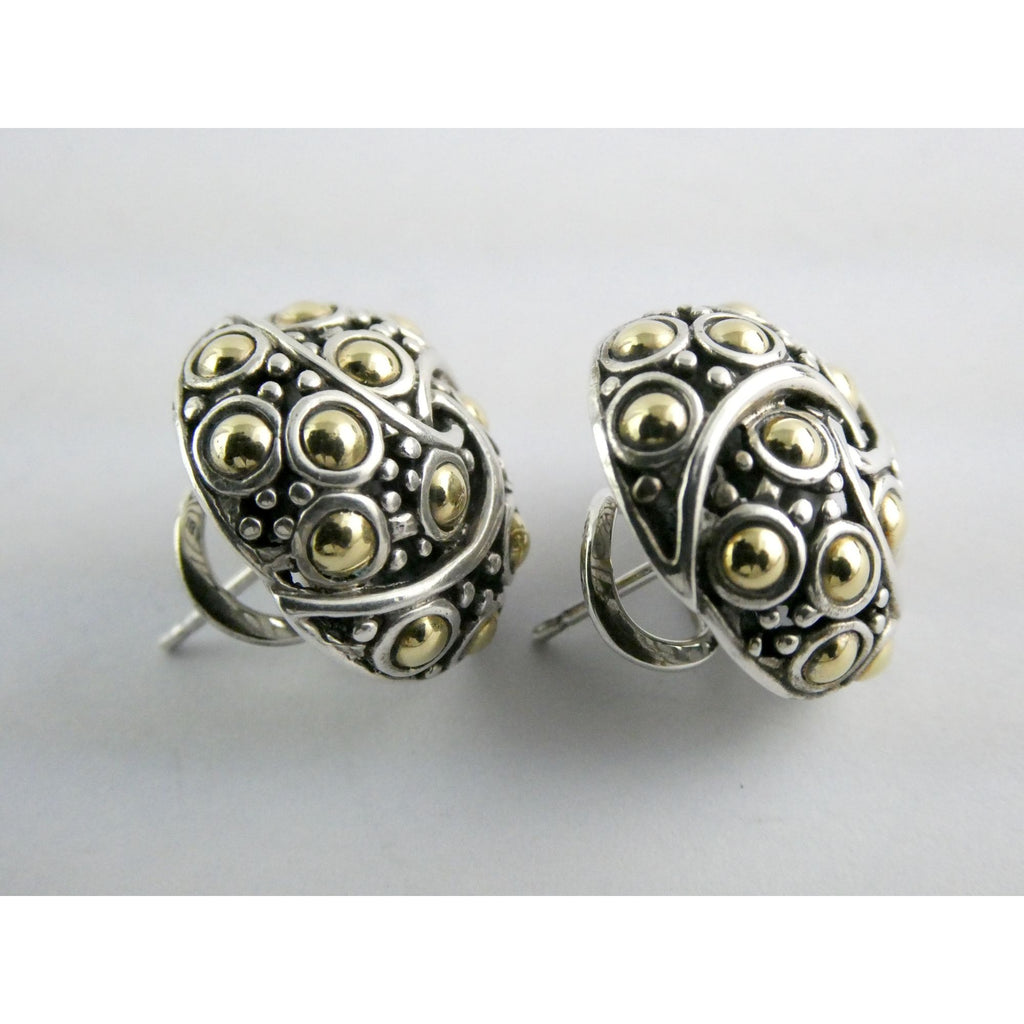 John Hardy Jaisalmer Sterling Silver 18k Yellow Gold Dot Circle Pierced Earrings