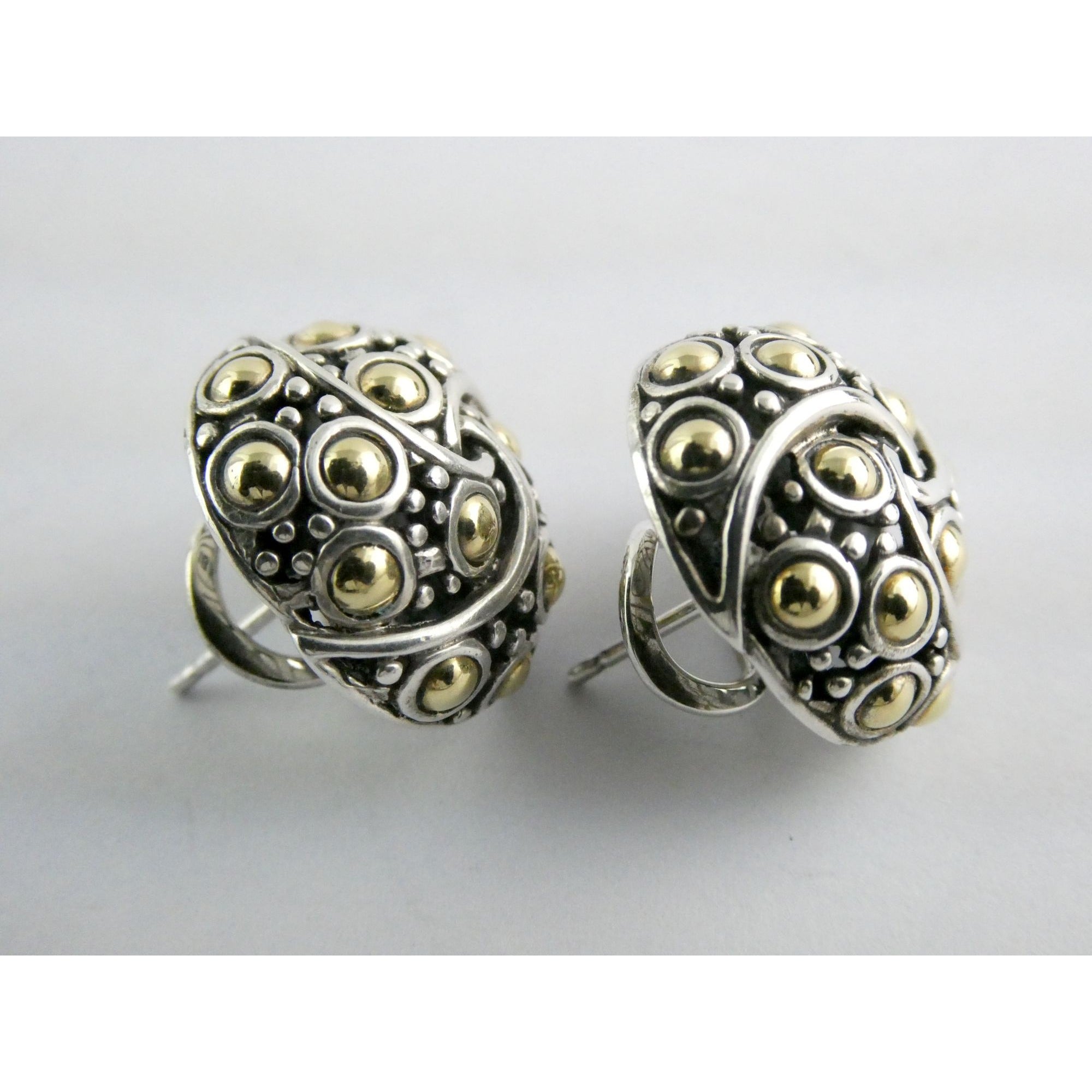John Hardy Jaisalmer Sterling Silver 18k Yellow Gold Dot Circle Pierced Earrings