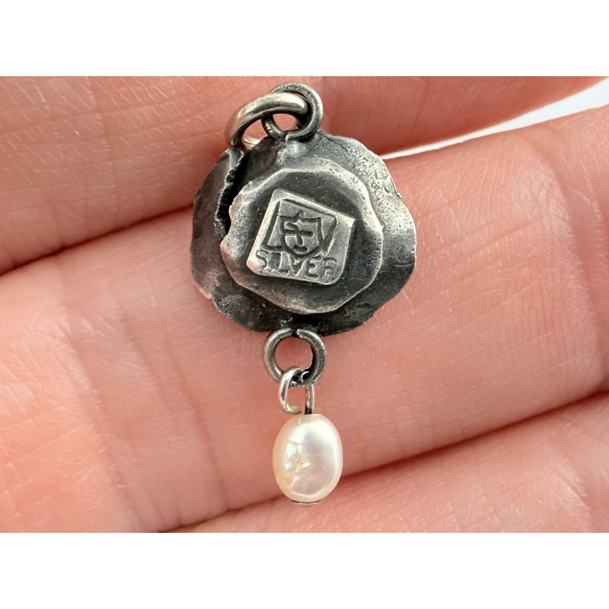 Designer Sterling Silver Seed Pearls Rose Pendant Charm 1.5g 23mm Total Length