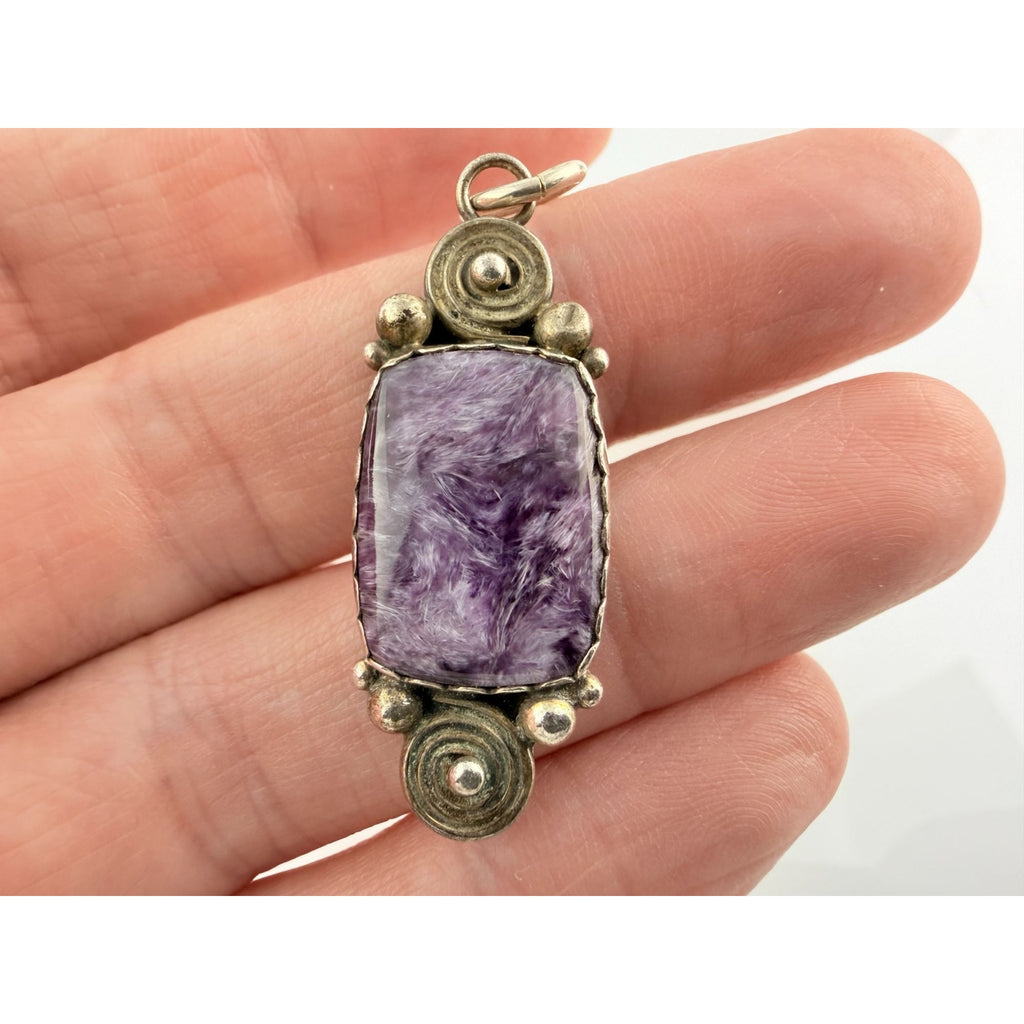 Southwestern LA Star Mark Sterling Silver Charoite Pendant 5.3g 42mm Length