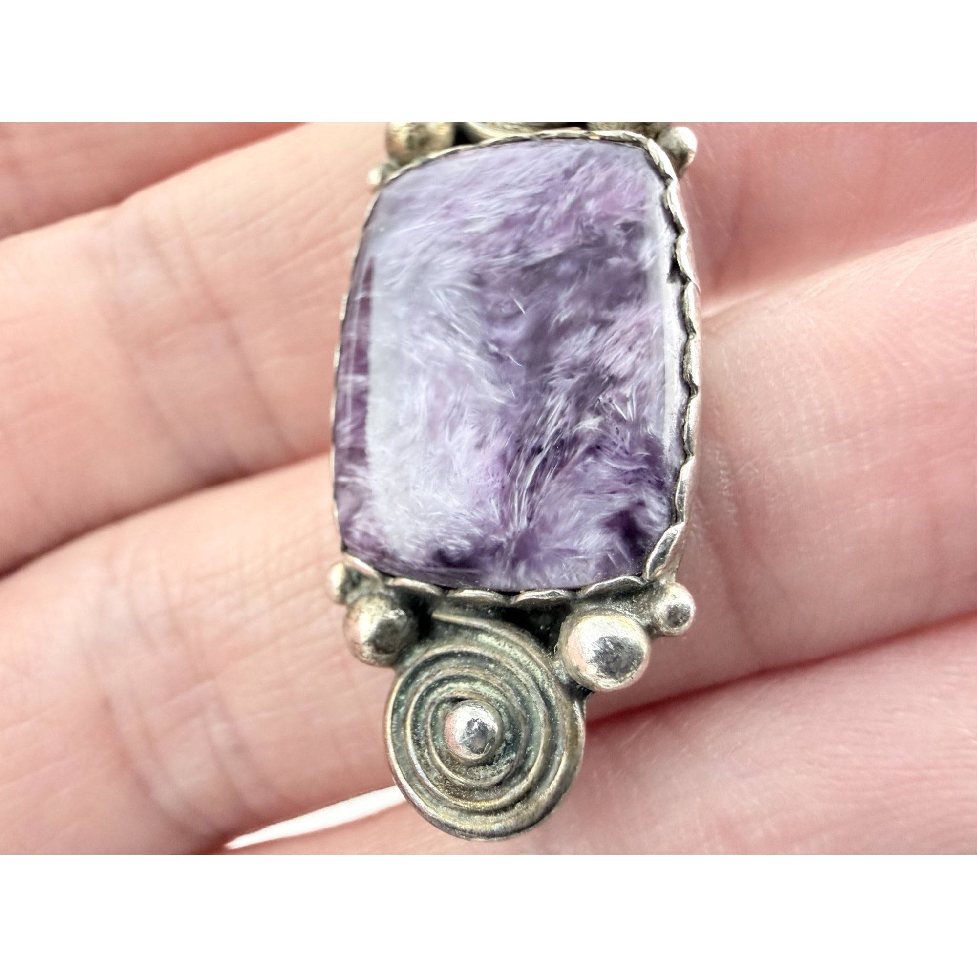 Southwestern LA Star Mark Sterling Silver Charoite Pendant 5.3g 42mm Length