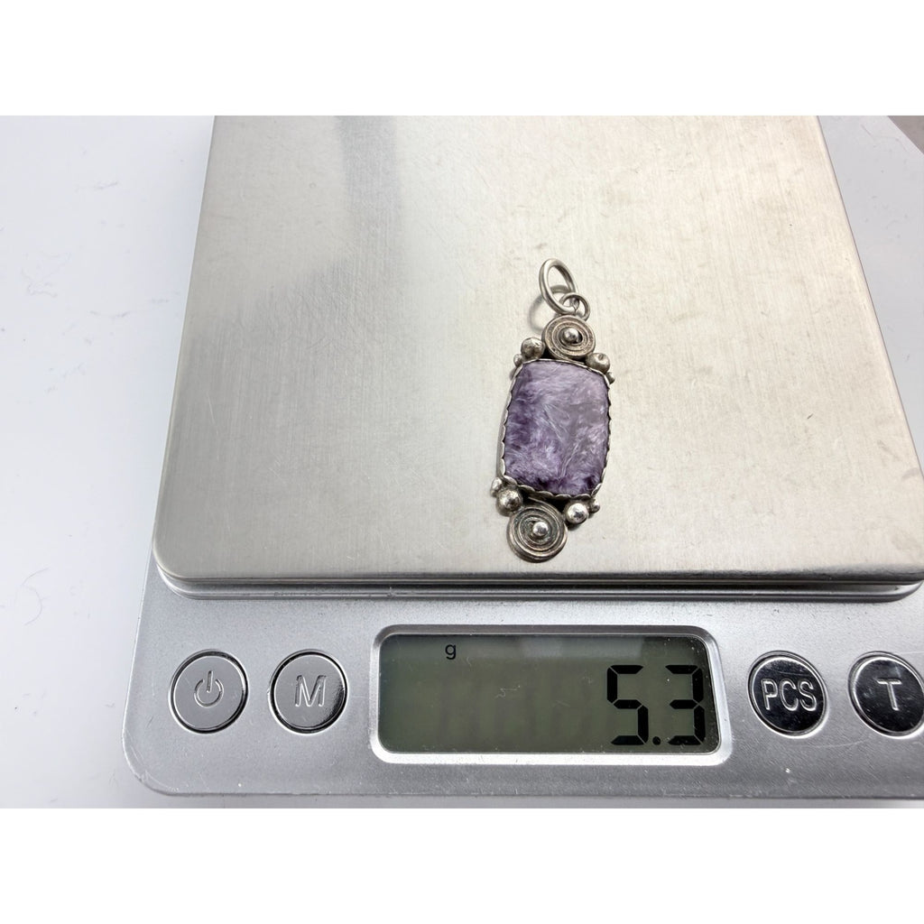 Southwestern LA Star Mark Sterling Silver Charoite Pendant 5.3g 42mm Length