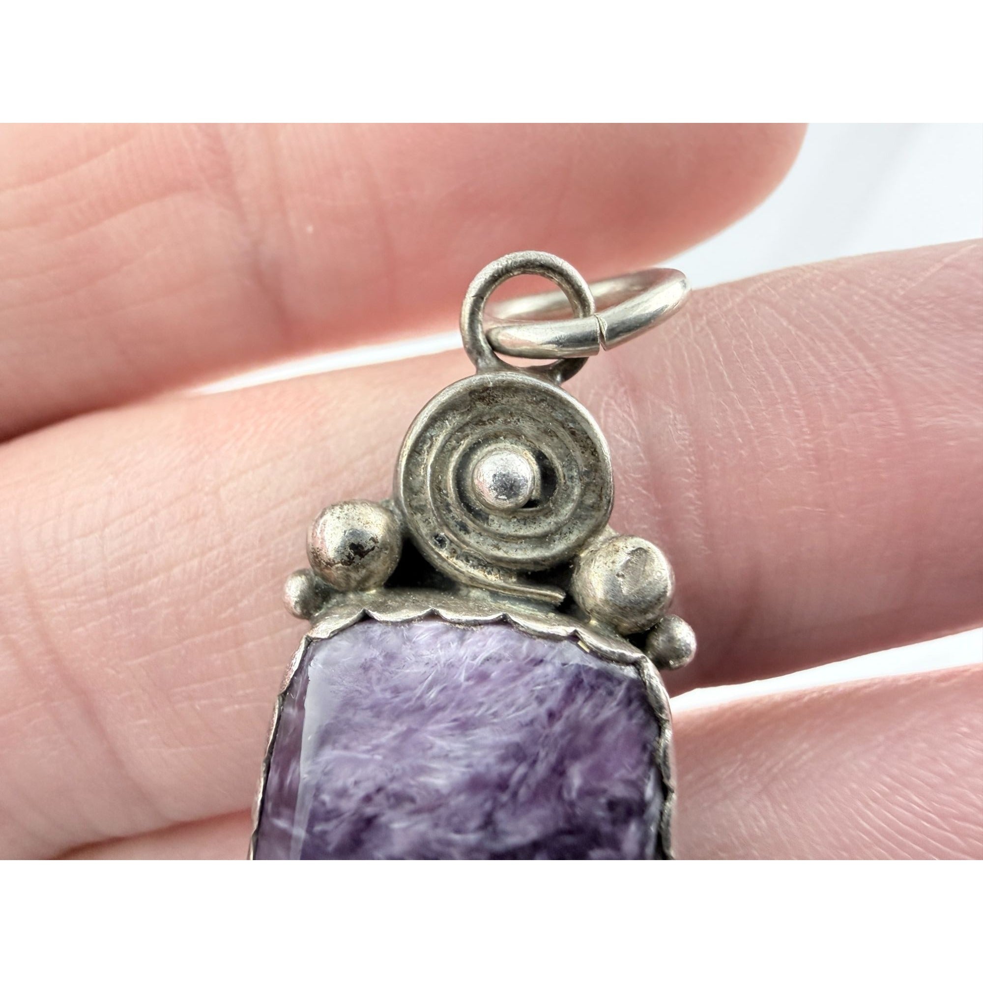 Southwestern LA Star Mark Sterling Silver Charoite Pendant 5.3g 42mm Length