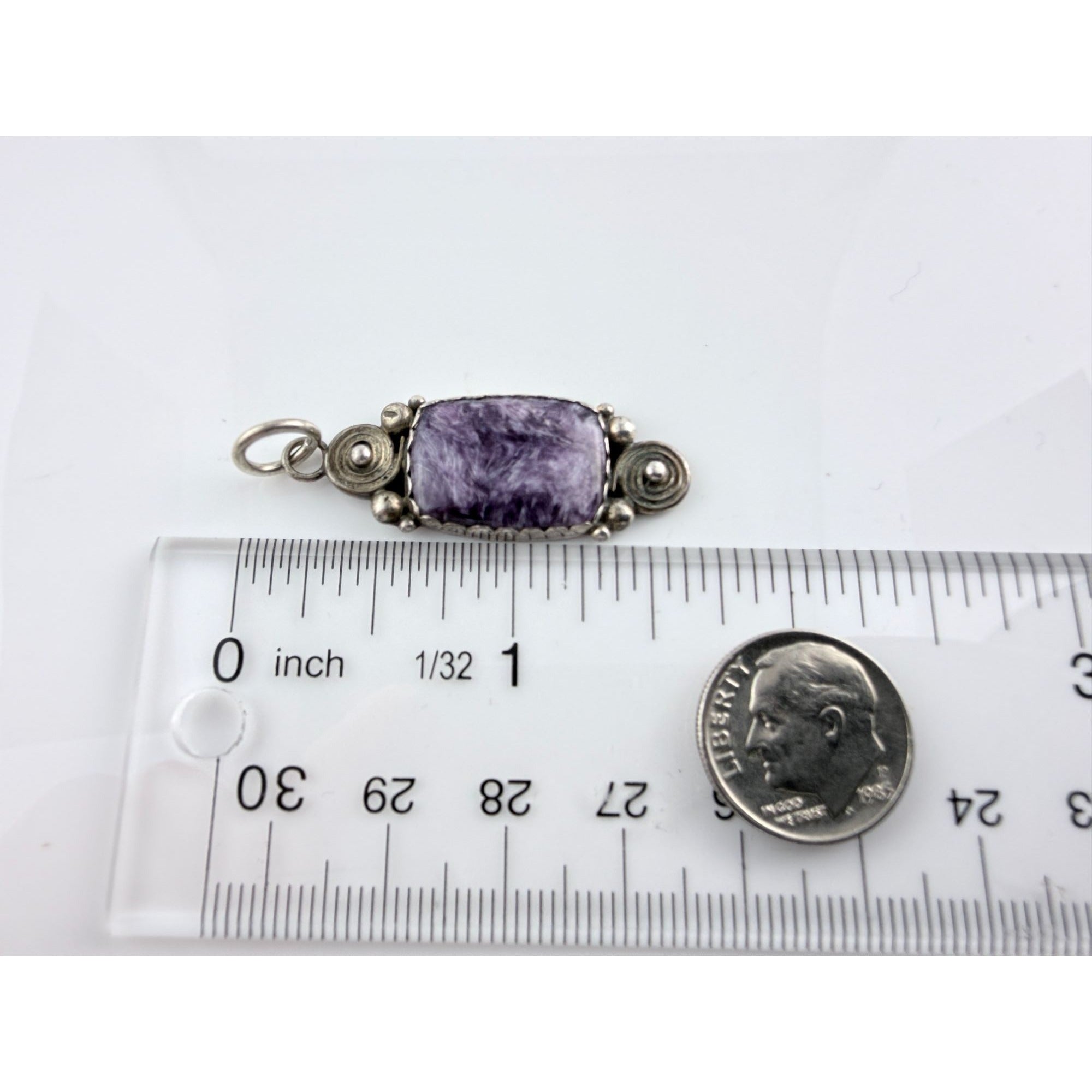 Southwestern LA Star Mark Sterling Silver Charoite Pendant 5.3g 42mm Length