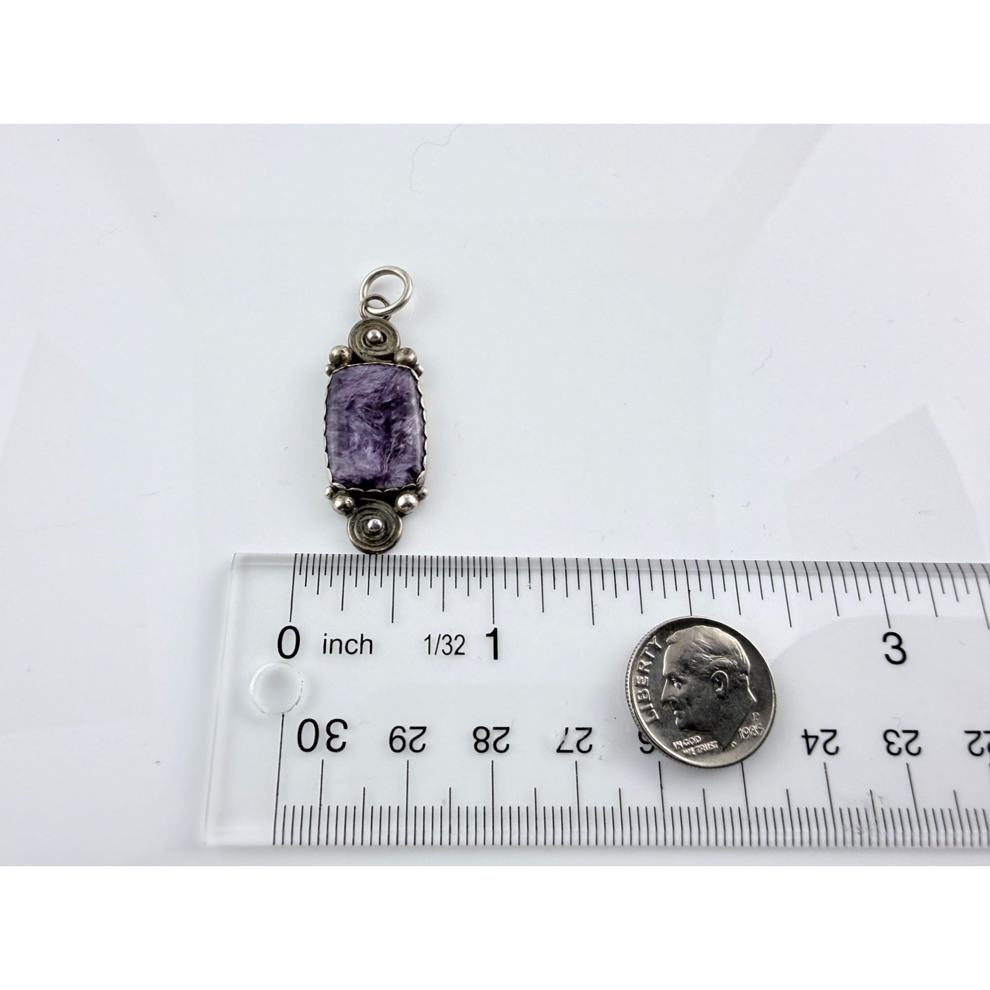 Southwestern LA Star Mark Sterling Silver Charoite Pendant 5.3g 42mm Length