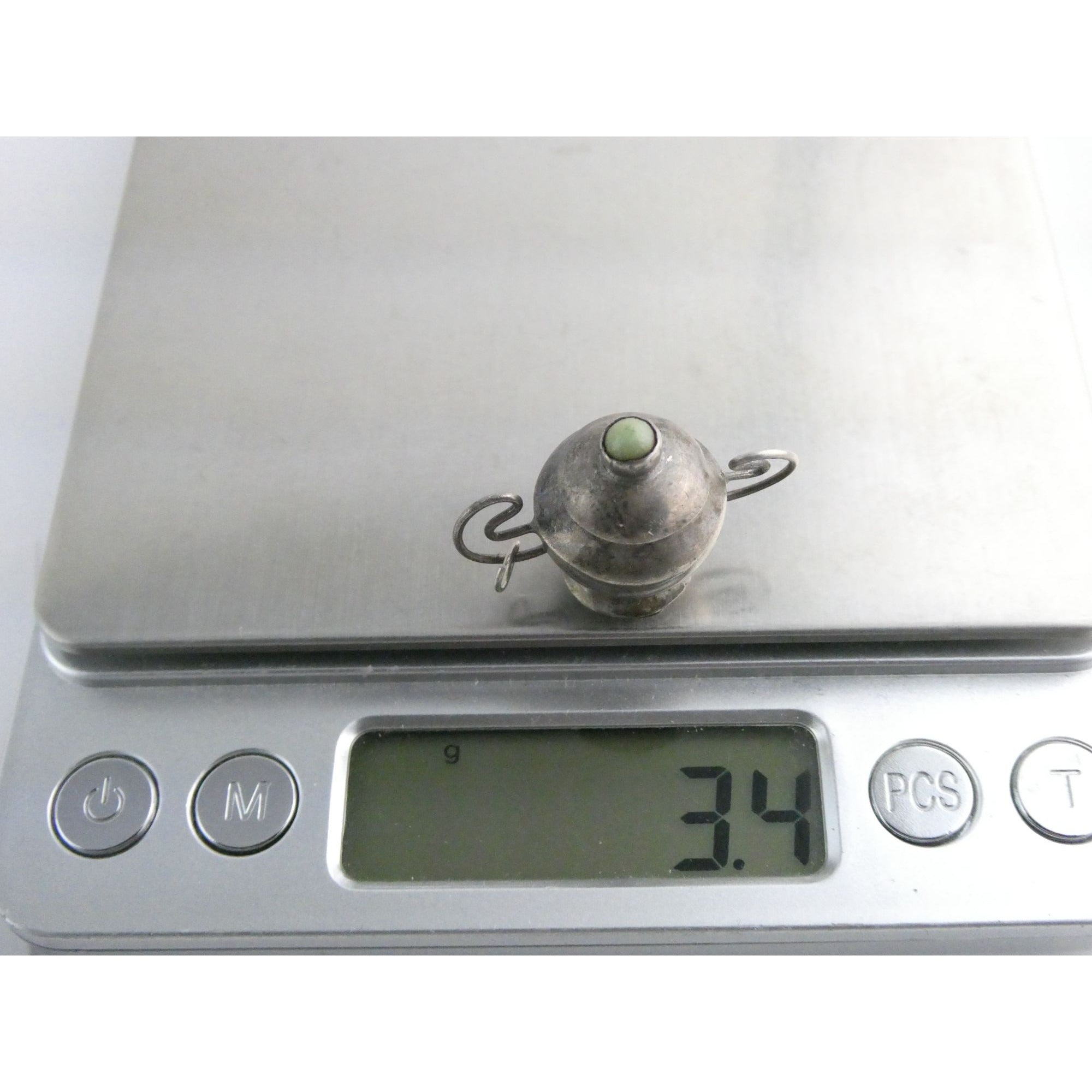 Vintage Sterling Silver Lidded Sugar Bowl Pendant w Turquoise Finial 3.4g 1 Inch