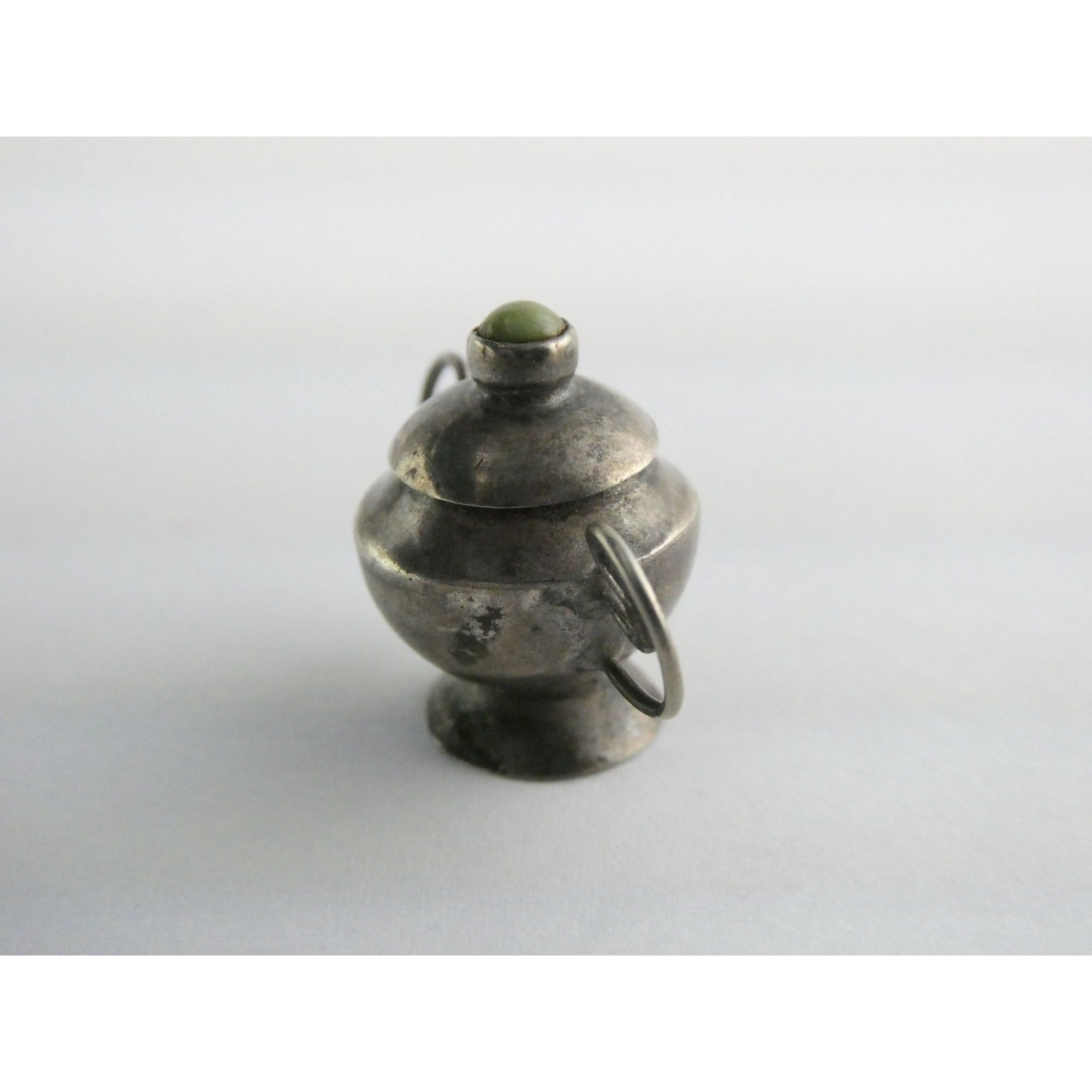 Vintage Sterling Silver Lidded Sugar Bowl Pendant w Turquoise Finial 3.4g 1 Inch