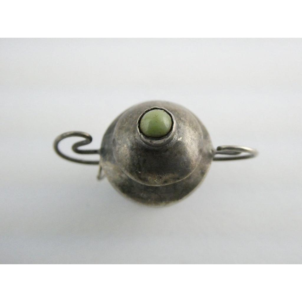Vintage Sterling Silver Lidded Sugar Bowl Pendant w Turquoise Finial 3.4g 1 Inch