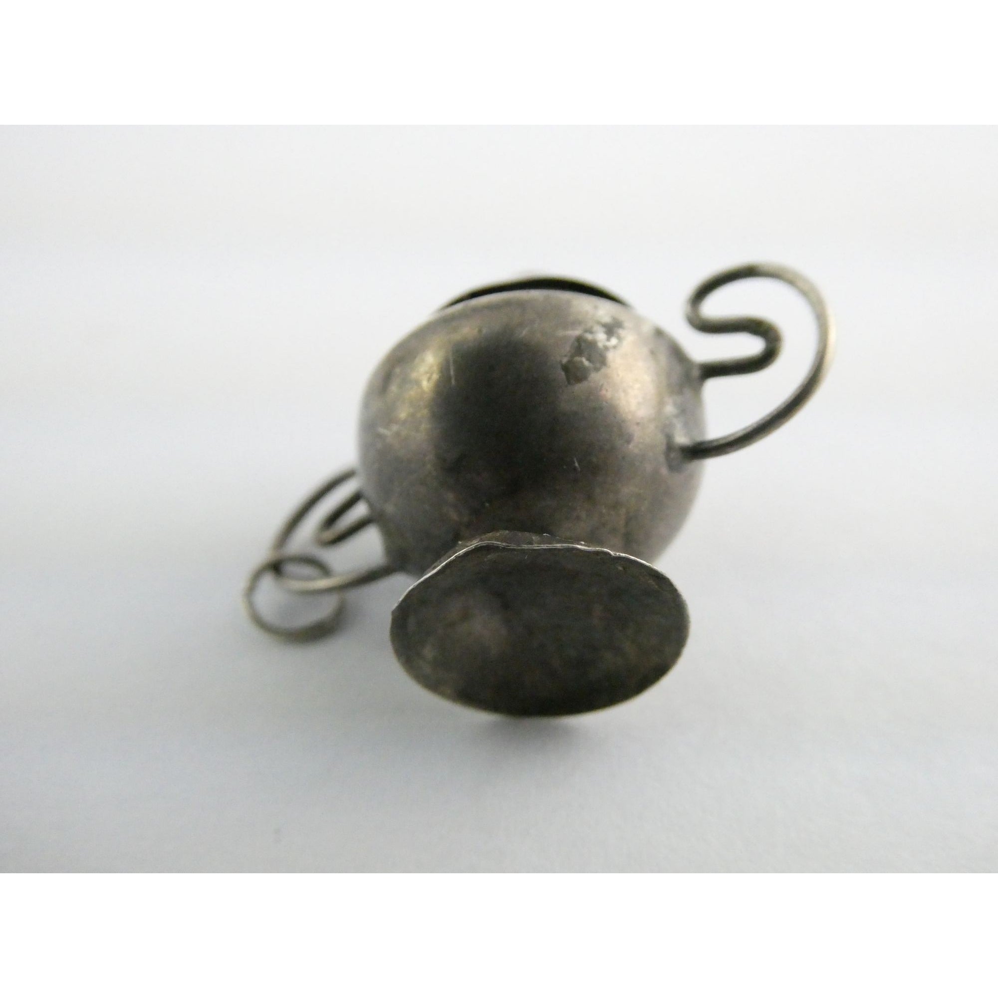 Vintage Sterling Silver Lidded Sugar Bowl Pendant w Turquoise Finial 3.4g 1 Inch