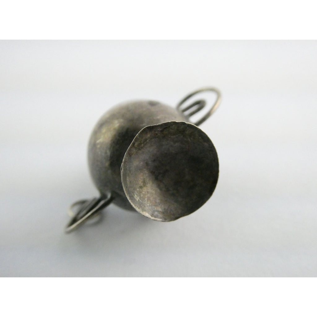 Vintage Sterling Silver Lidded Sugar Bowl Pendant w Turquoise Finial 3.4g 1 Inch
