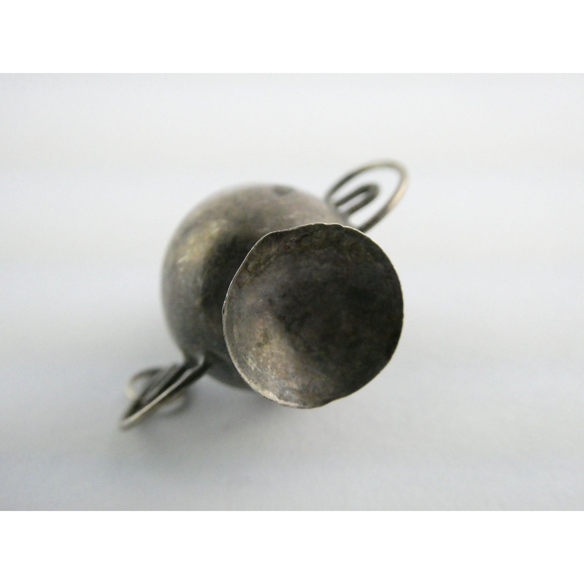 Vintage Sterling Silver Lidded Sugar Bowl Pendant w Turquoise Finial 3.4g 1 Inch