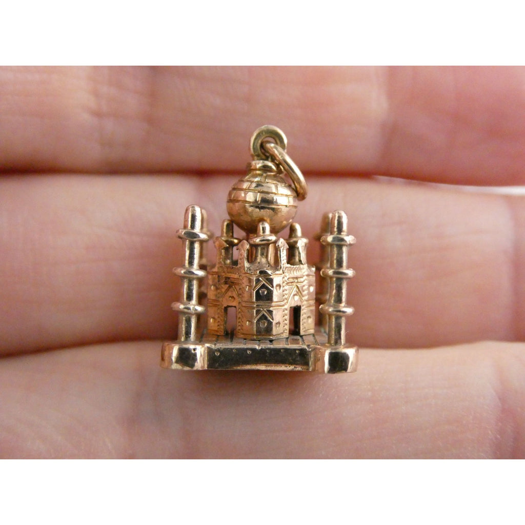 Vintage Hand Tooled 10k Rose Gold Taj Mahal Figural Charm Pendant .75 Inch