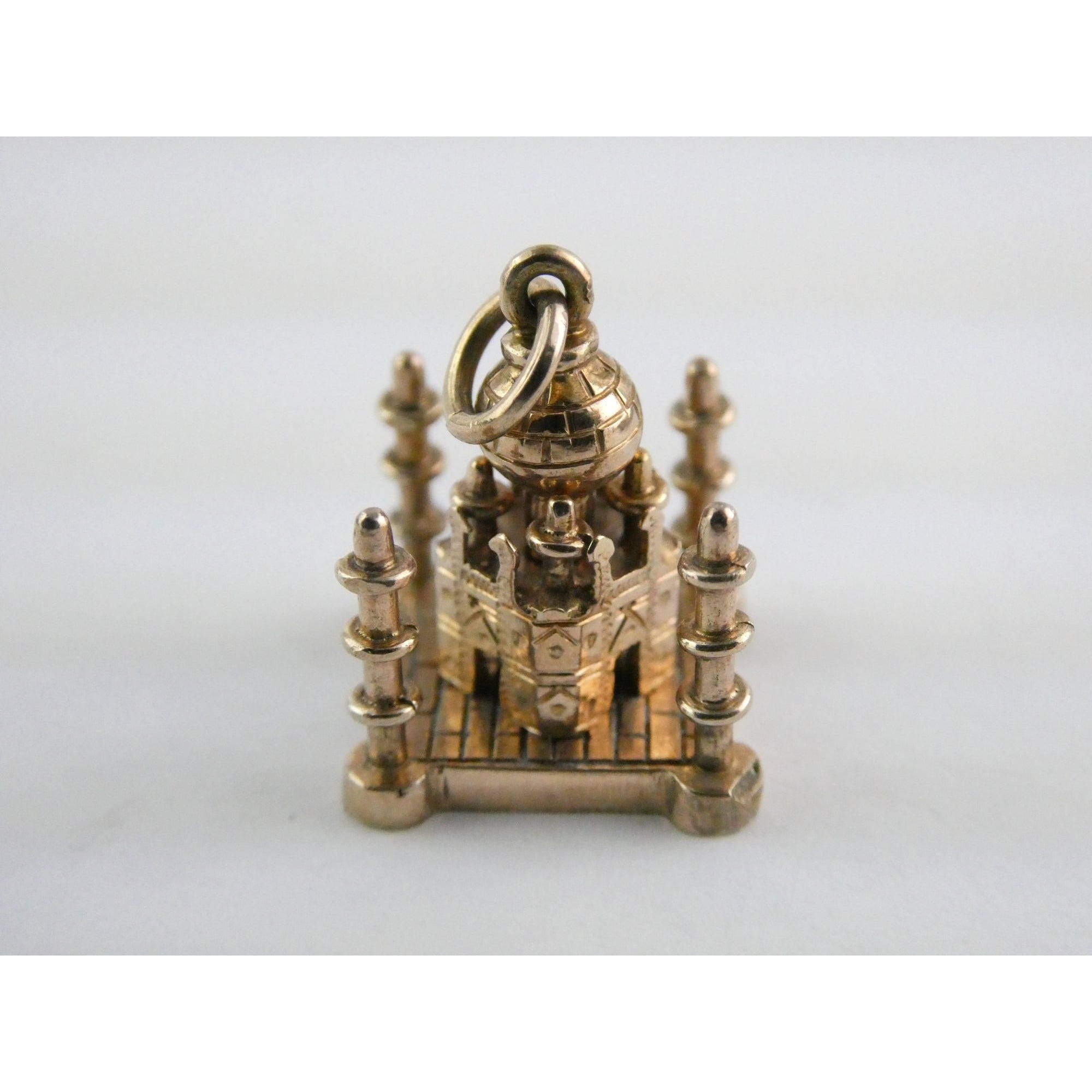 Vintage Hand Tooled 10k Rose Gold Taj Mahal Figural Charm Pendant .75 Inch