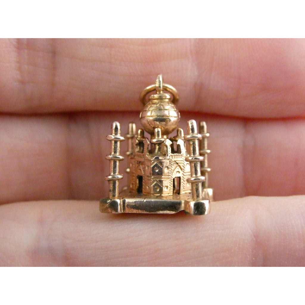 Vintage Hand Tooled 10k Rose Gold Taj Mahal Figural Charm Pendant .75 Inch