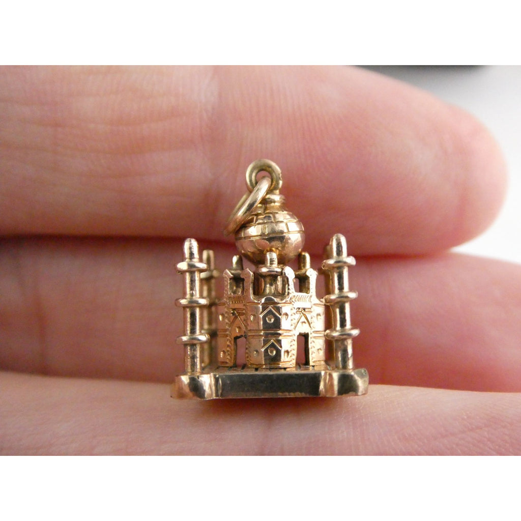 Vintage Hand Tooled 10k Rose Gold Taj Mahal Figural Charm Pendant .75 Inch