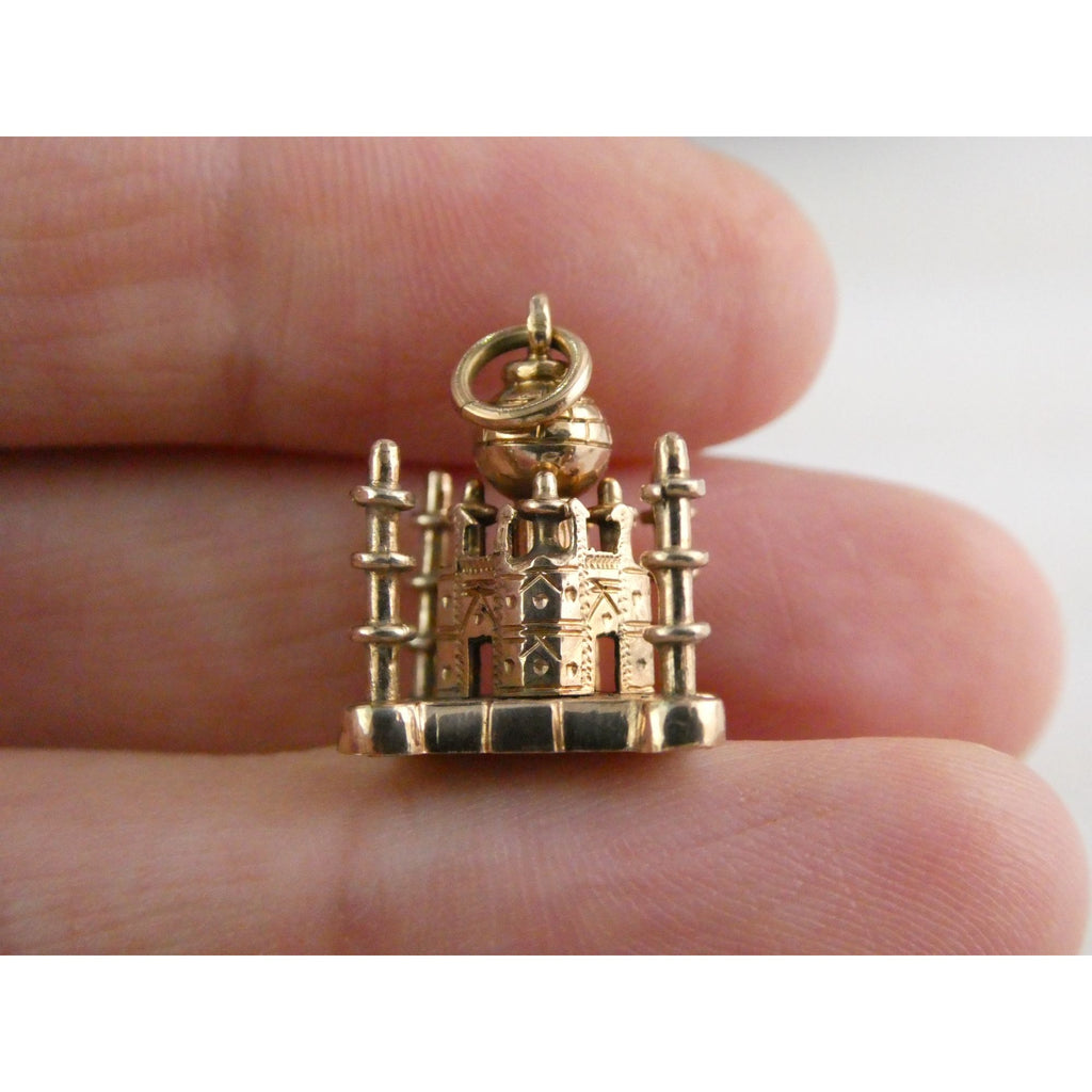 Vintage Hand Tooled 10k Rose Gold Taj Mahal Figural Charm Pendant .75 Inch