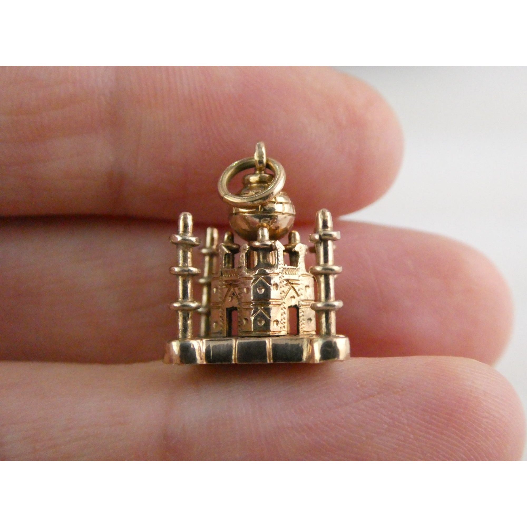 Vintage Hand Tooled 10k Rose Gold Taj Mahal Figural Charm Pendant .75 Inch