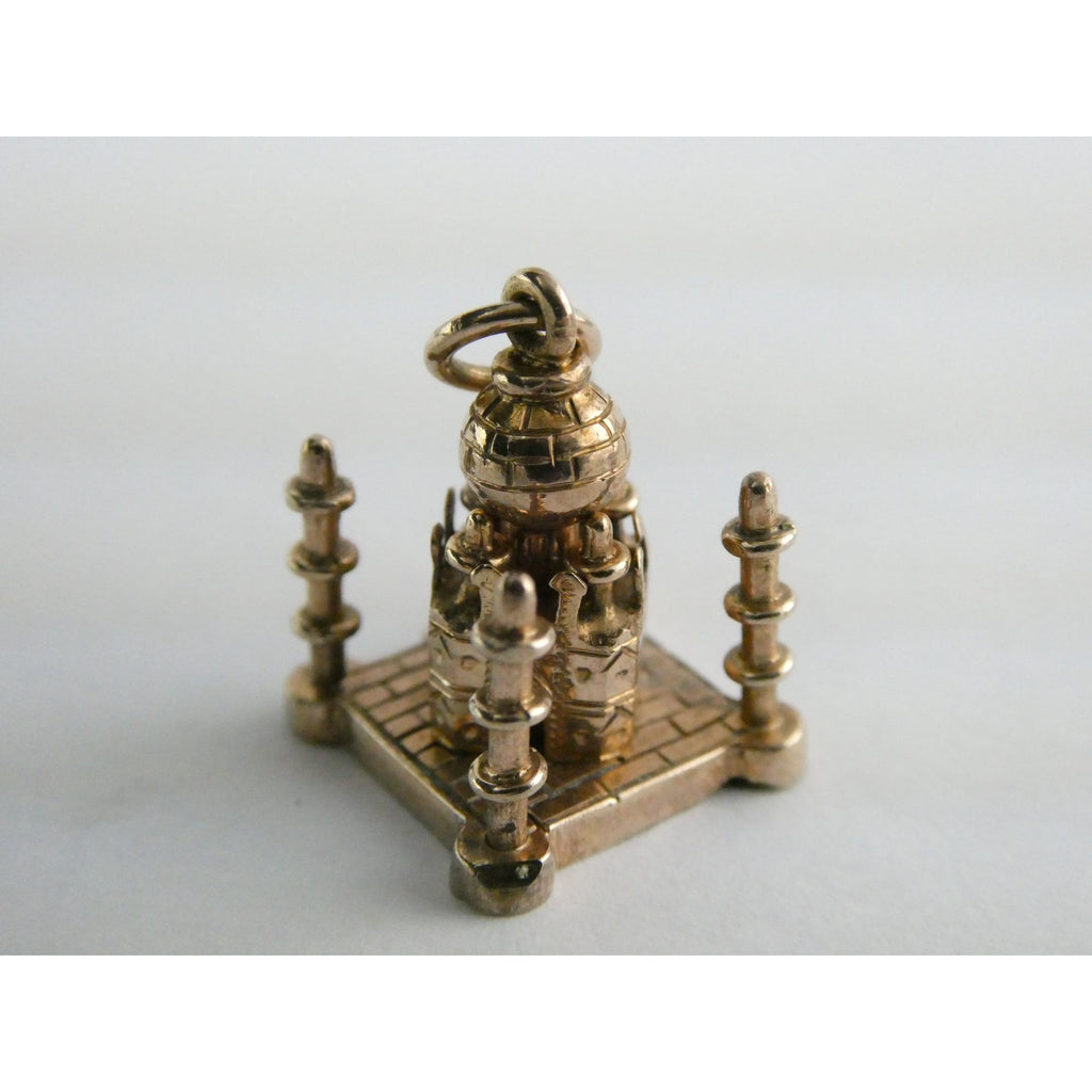 Vintage Hand Tooled 10k Rose Gold Taj Mahal Figural Charm Pendant .75 Inch
